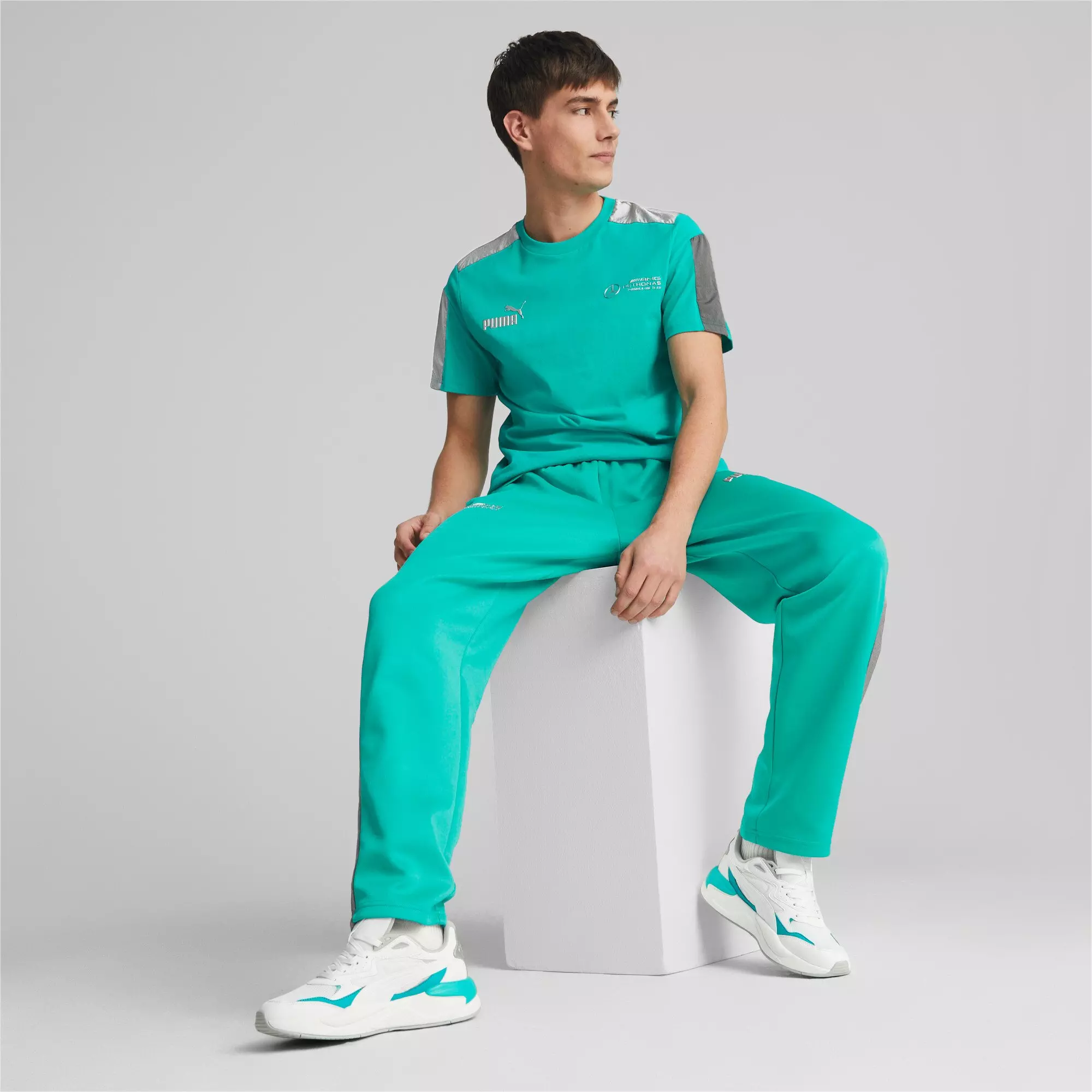 PUMA Men's Mercedes F1 Monochrome Tee-Teal - GREEN