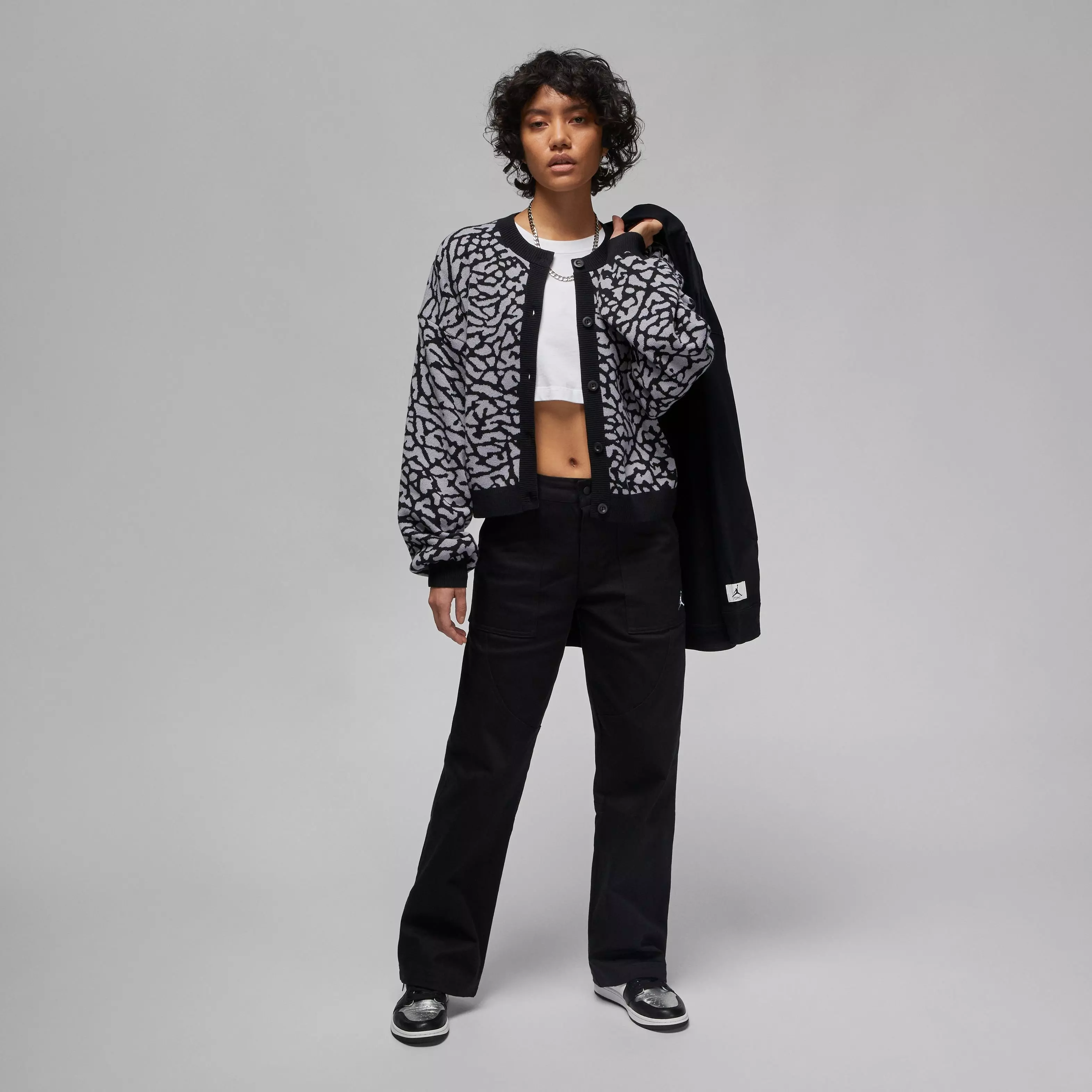 Jordan Women's Flight Jacquard Knit Cardigan - BLACK