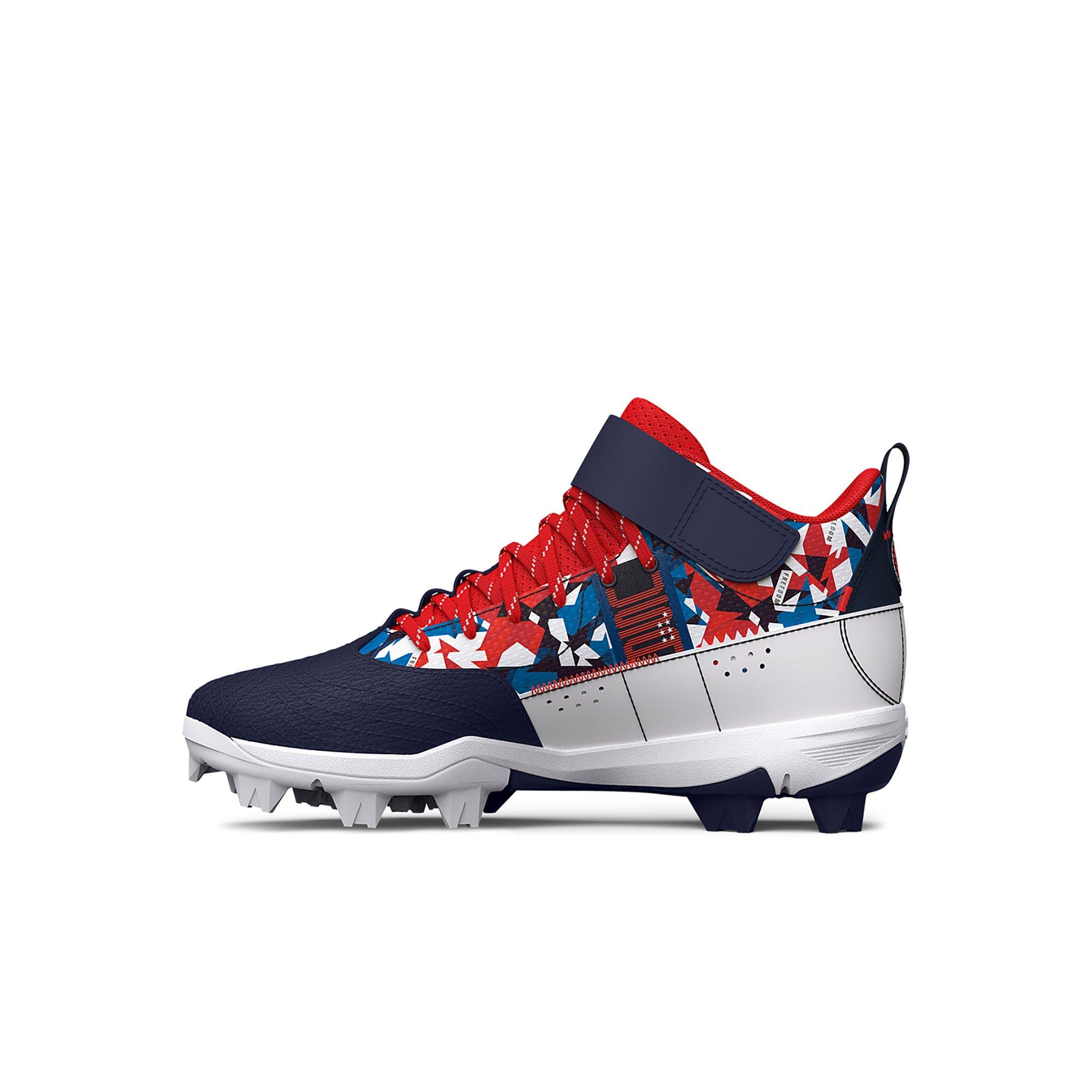 Under Armour Harper 7 Mid RM "USA" Preschool Boys' Baseball Cleat - RED/WHITE/BLUE Thumbnail View 2