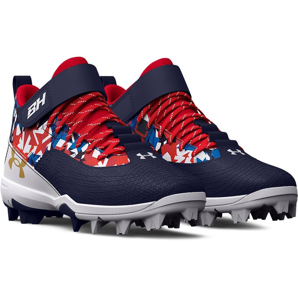 Under Armour Harper 7 Mid RM "USA" Preschool Boys' Baseball Cleat - RED/WHITE/BLUE Thumbnail View 5