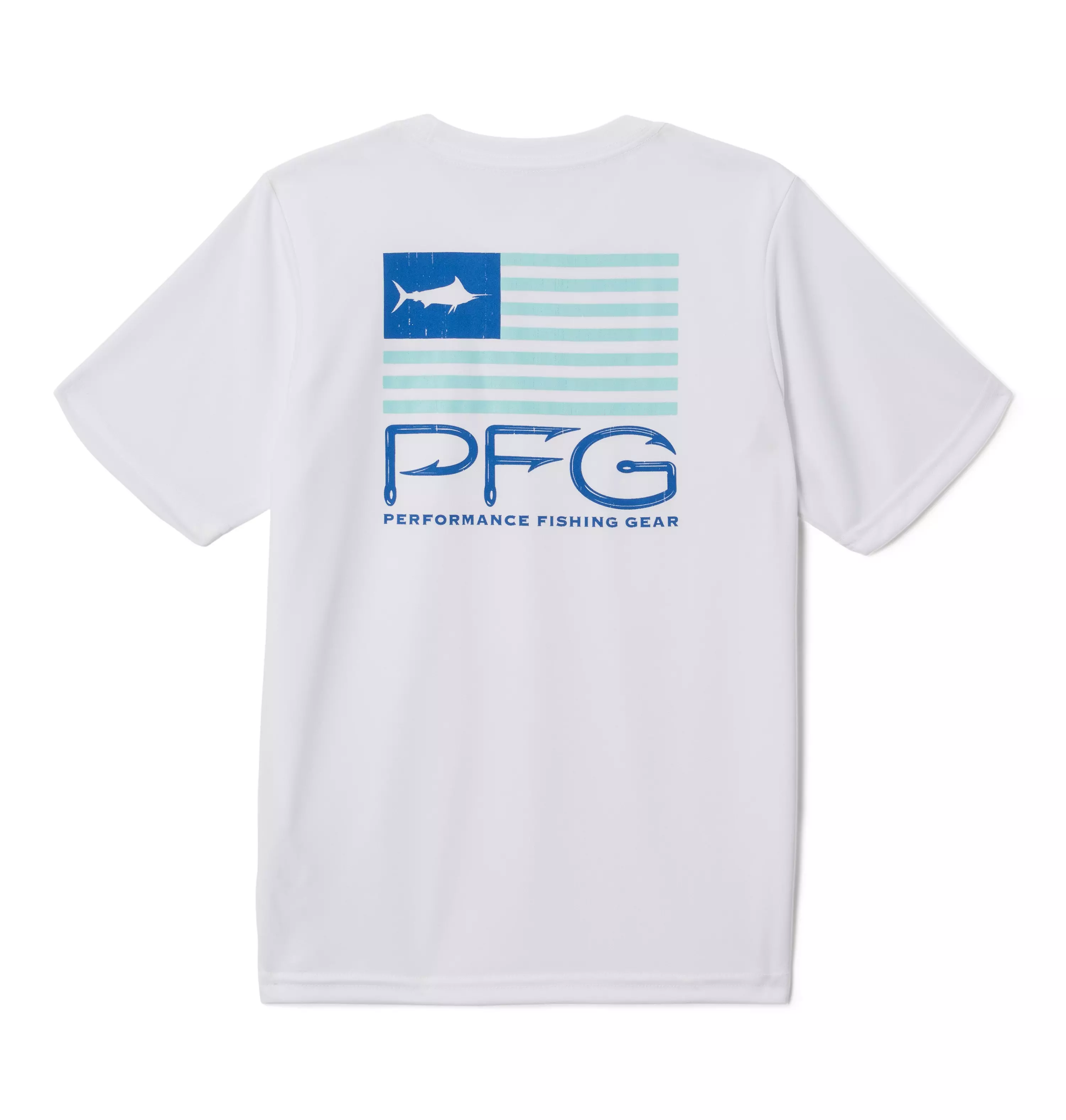 Columbia Big Boys' PFG Terminal Tackle Fish Flag Tee- - WHITE/BLUE