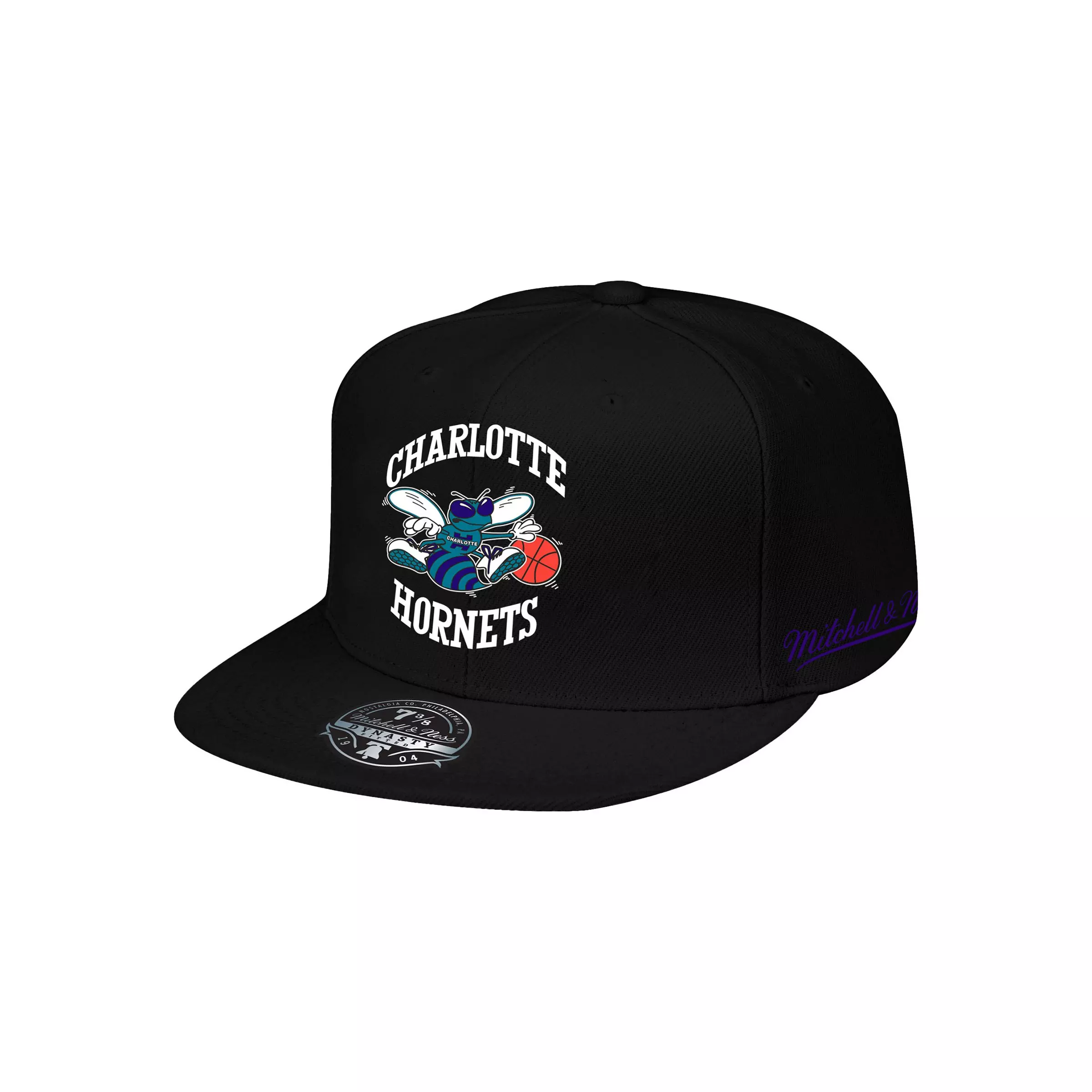 Mitchell & Ness Charlotte Hornets Hardwood Classics Fitted Hat-Black - BLACK