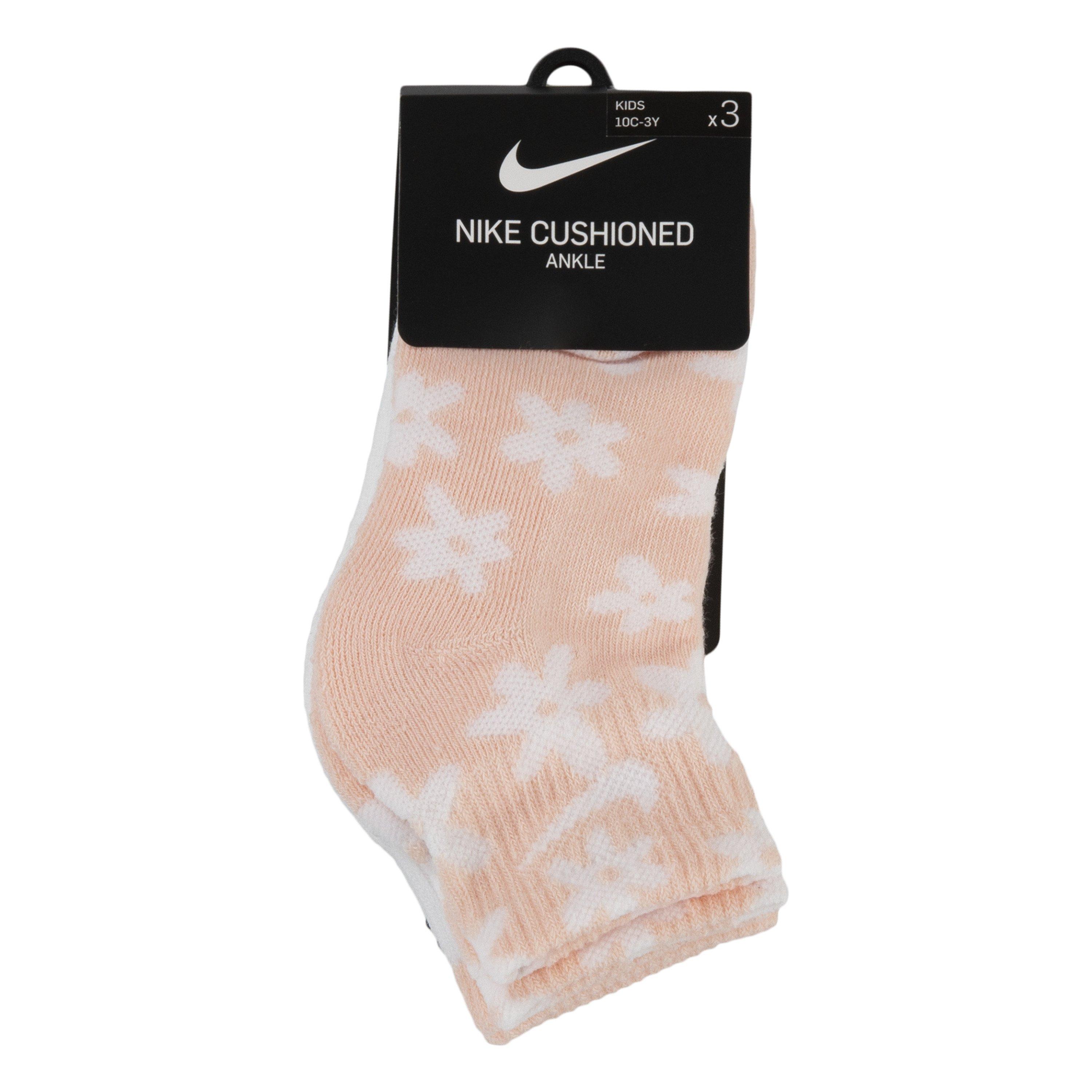 Nike Little Girls' Floral Ankle Socks-3PK-Pink/White - Hibbett