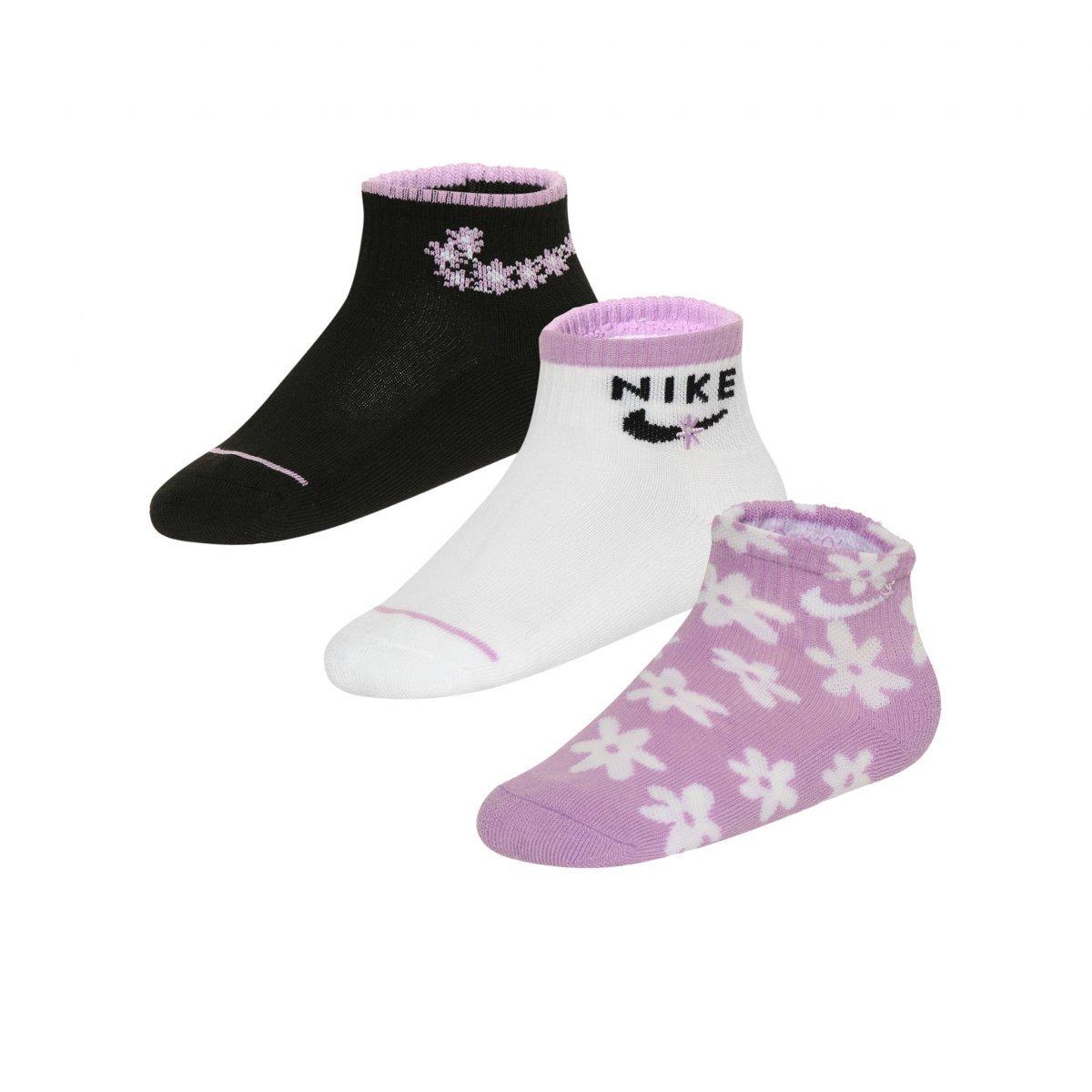 achterzijde ledematen Kwijting Nike Girls' Floral Ankle Socks-3PK-Purple/White