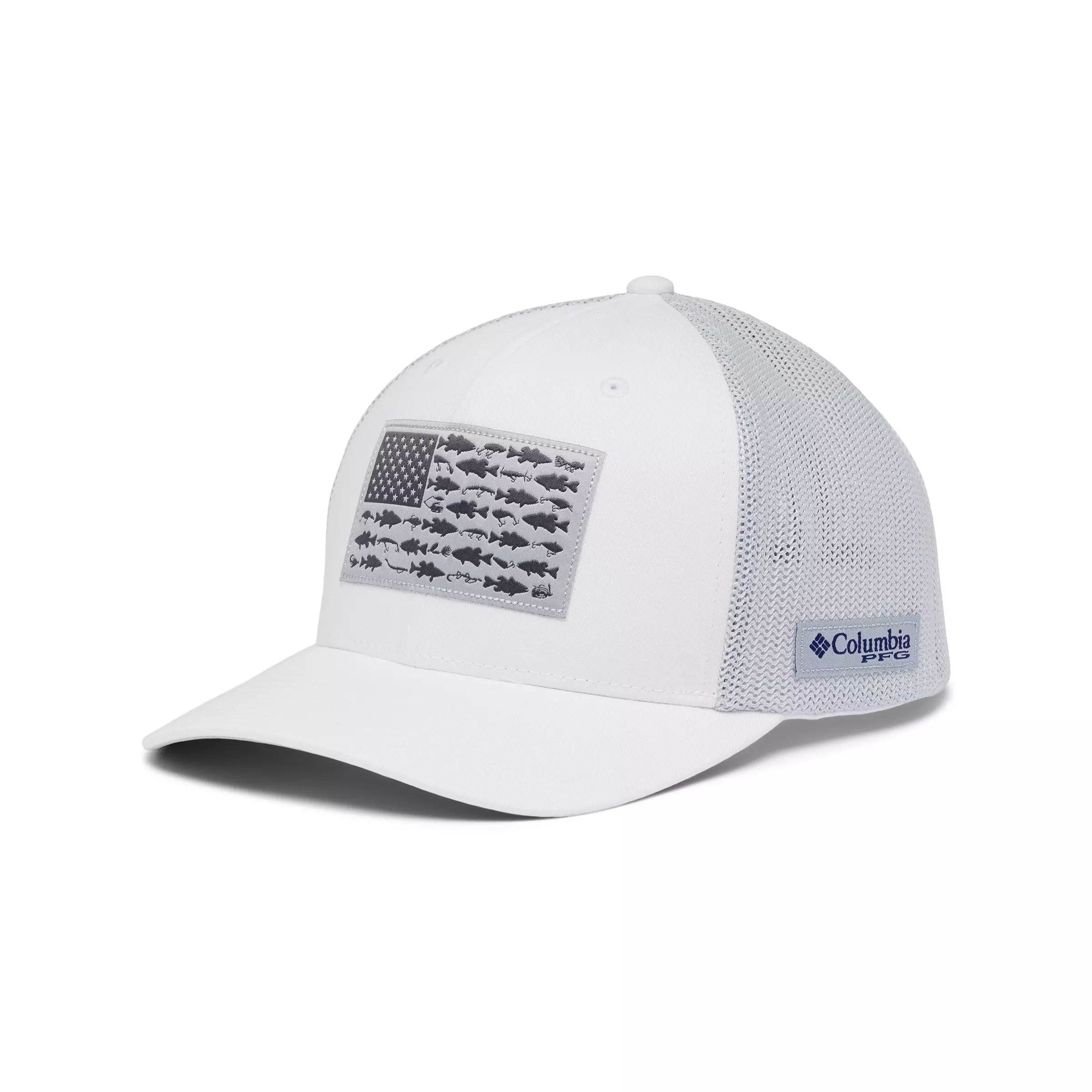 Columbia PFG Fish Flag Mesh FlexFit Hat-White/Grey - WHITE/GREY