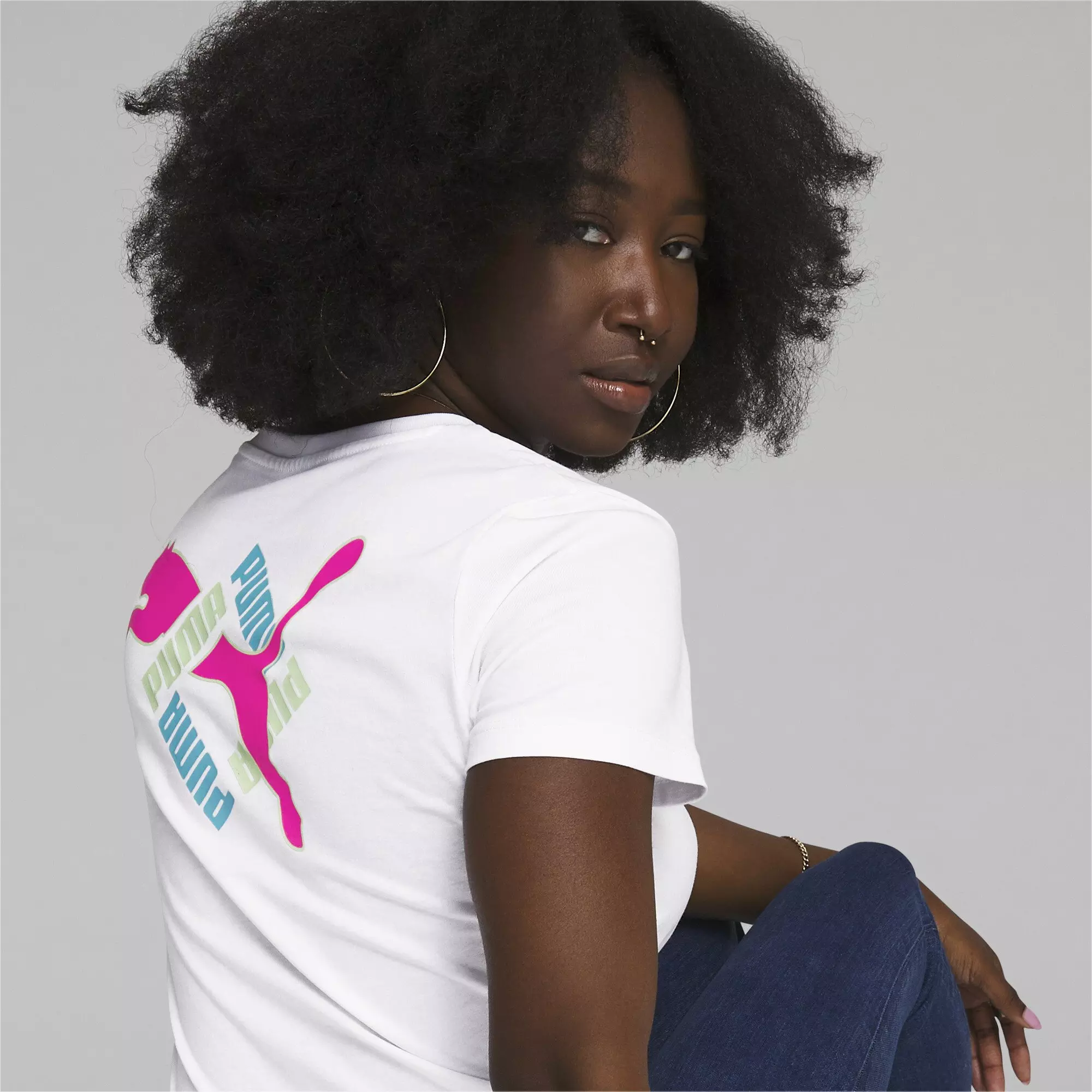 PUMA Women's Snake Logo Tee-White - WHITE