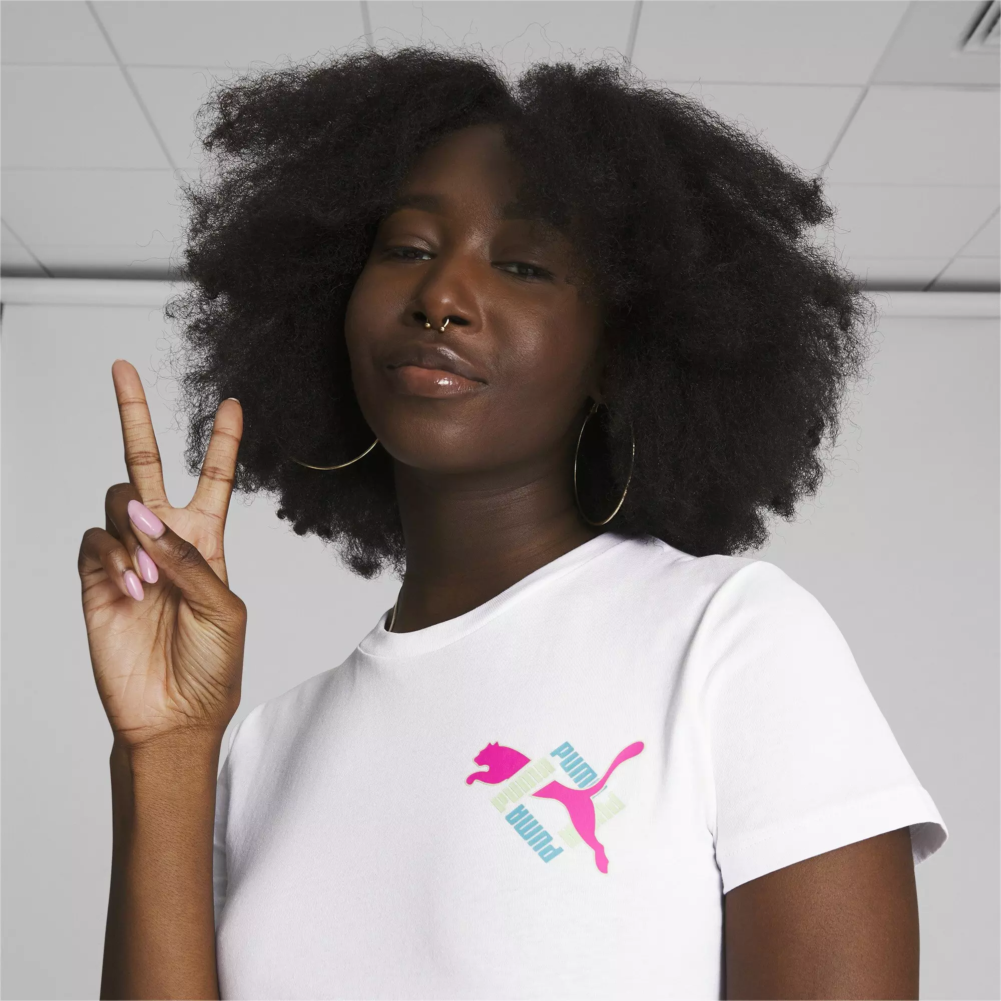 PUMA Women's Snake Logo Tee-White - WHITE