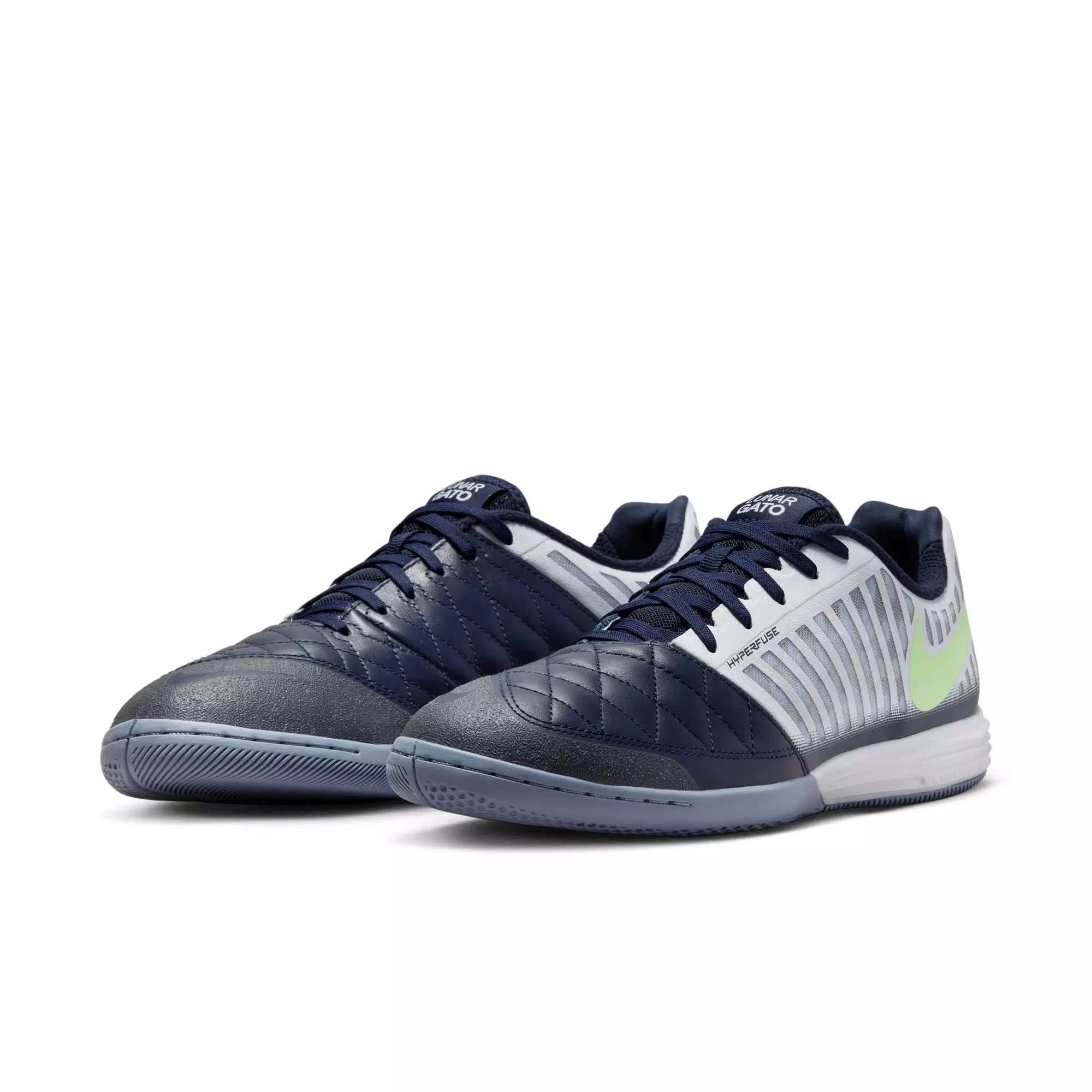 Nike Lunar Gato II IC "White/Barely Volt/Blackened Blue" Men's Indoor Soccer Shoe - WHITE/VOLT