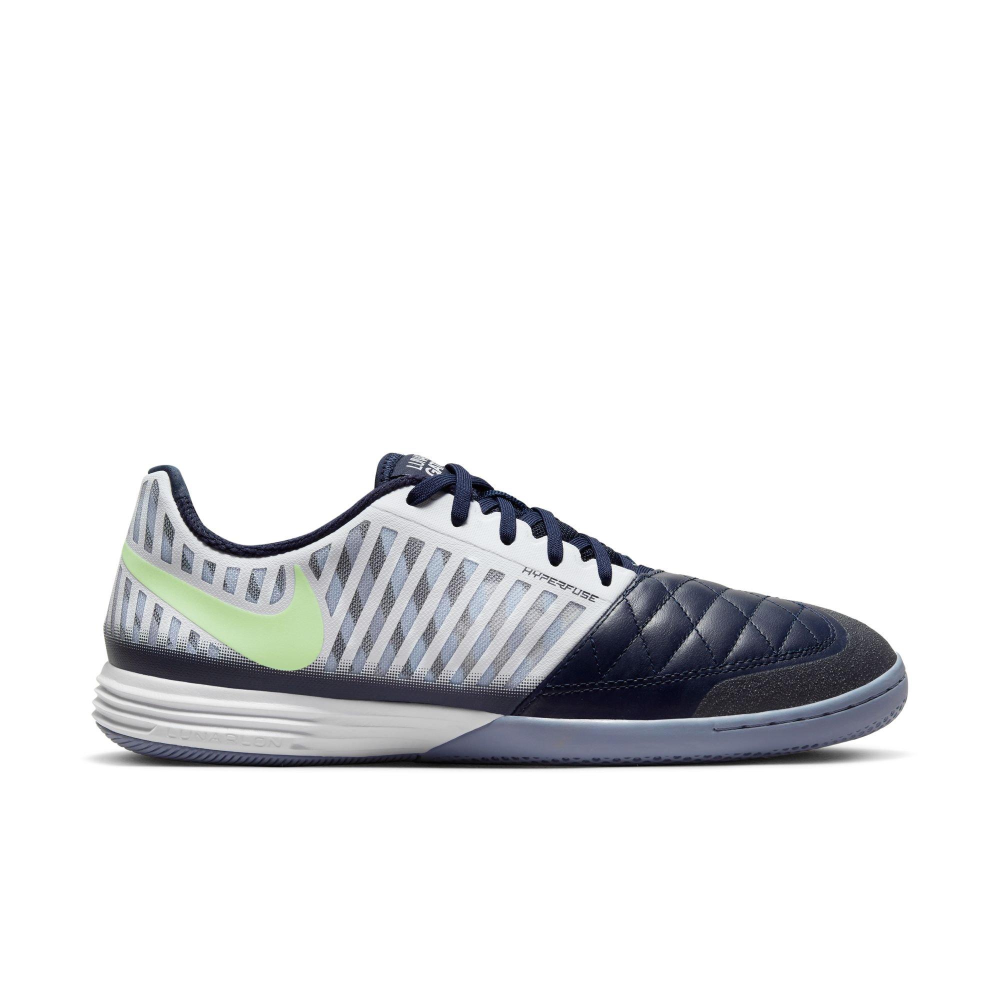 Nike Lunar Gato II IC "White/Barely Volt/Blackened Blue" Men's Indoor Soccer Shoe - WHITE/VOLT Thumbnail View 1