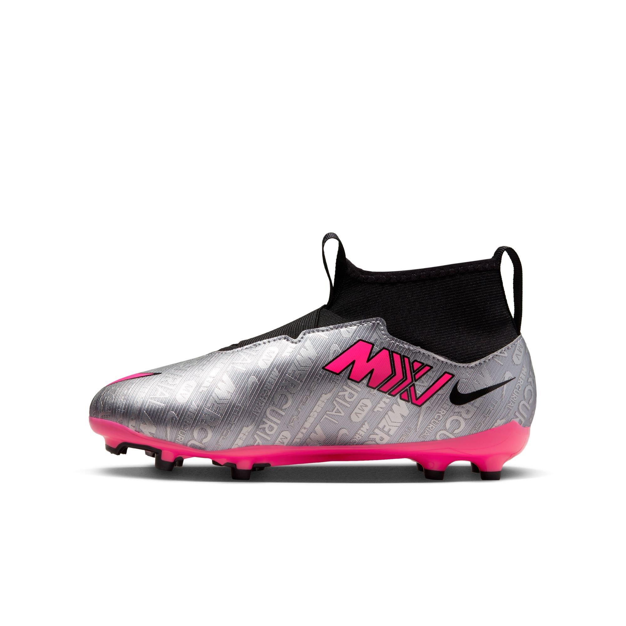 Nike Jr. Zoom Mercurial Superfly 9 Academy XXV MG "Metallic Silver/Hyper Pink/Black" Grade School Kids' Soccer Cleat