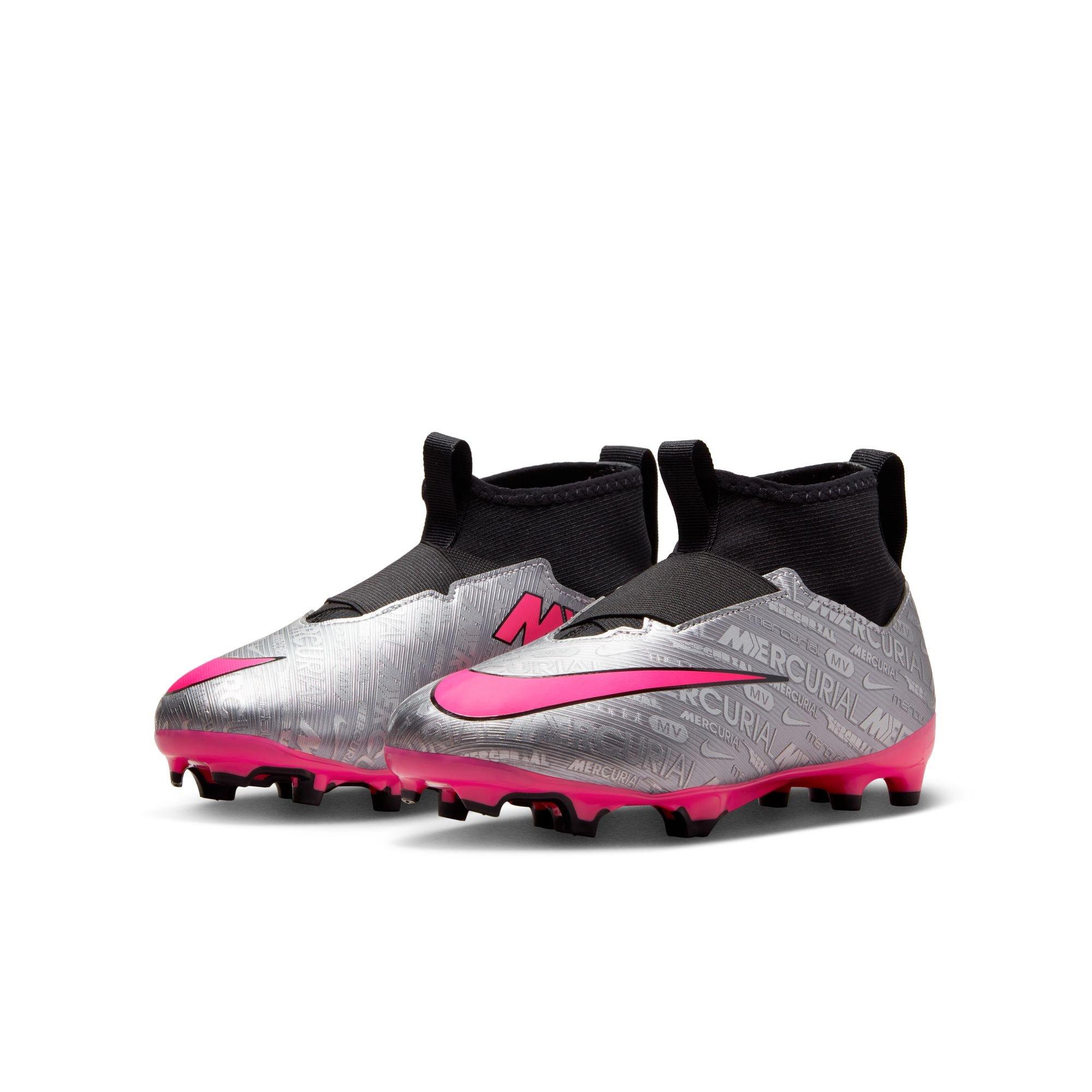 Nike Jr. Zoom Mercurial Superfly 9 Academy XXV MG "Metallic Silver/Hyper Pink/Black" Grade School Kids' Soccer Cleat