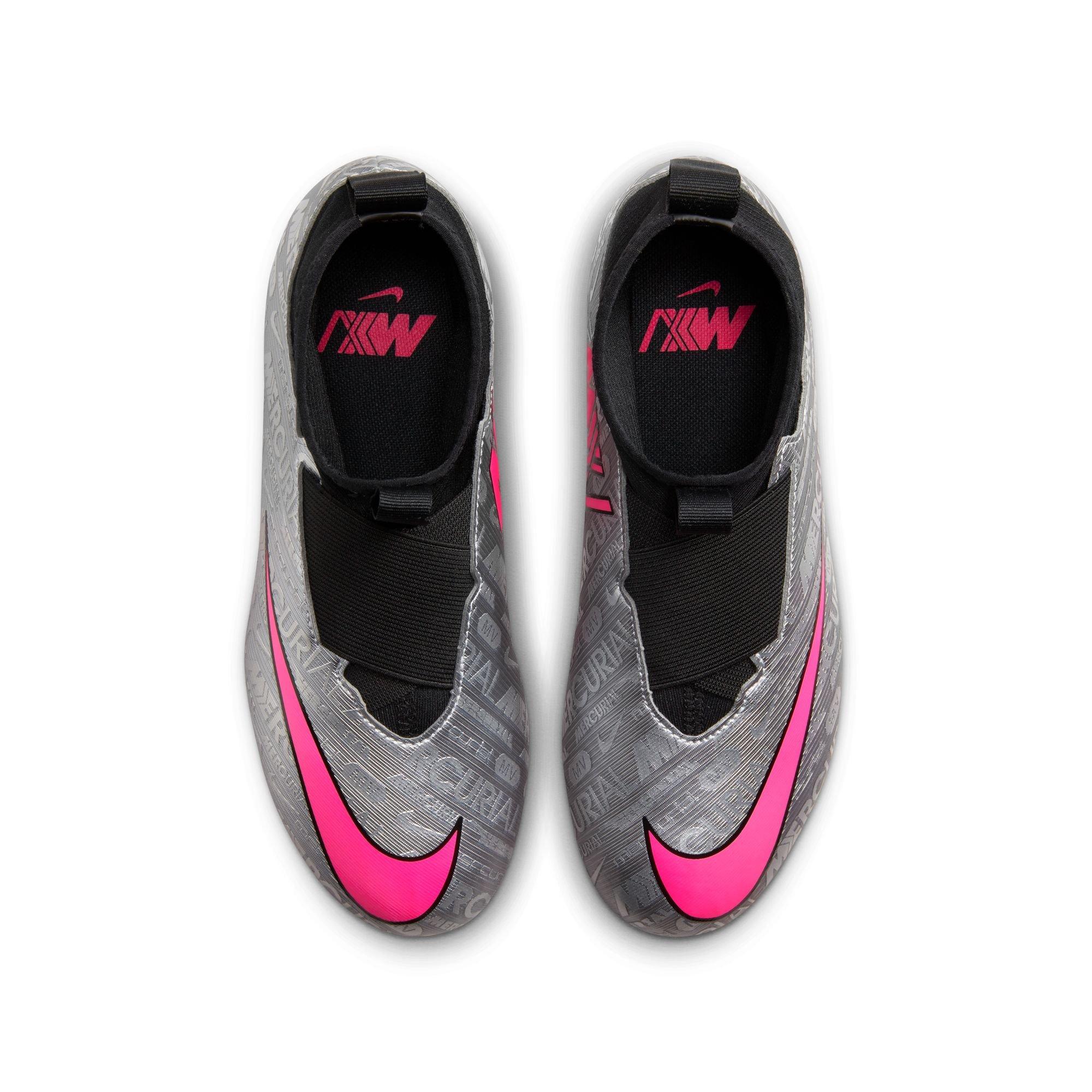 Nike Jr. Zoom Mercurial Superfly 9 Academy XXV MG "Metallic Silver/Hyper Pink/Black" Grade School Kids' Soccer Cleat