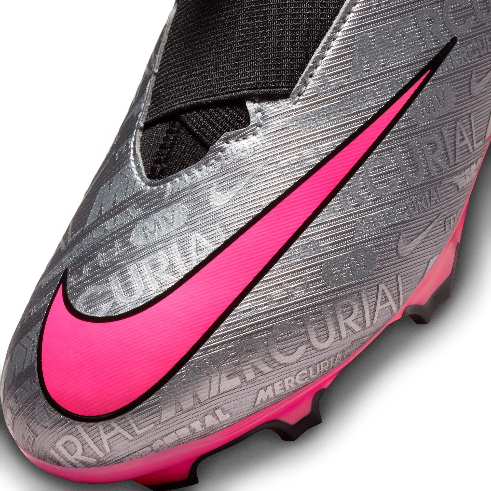Nike Jr. Zoom Mercurial Superfly 9 Academy XXV MG "Metallic Silver/Hyper Pink/Black" Grade School Kids' Soccer Cleat