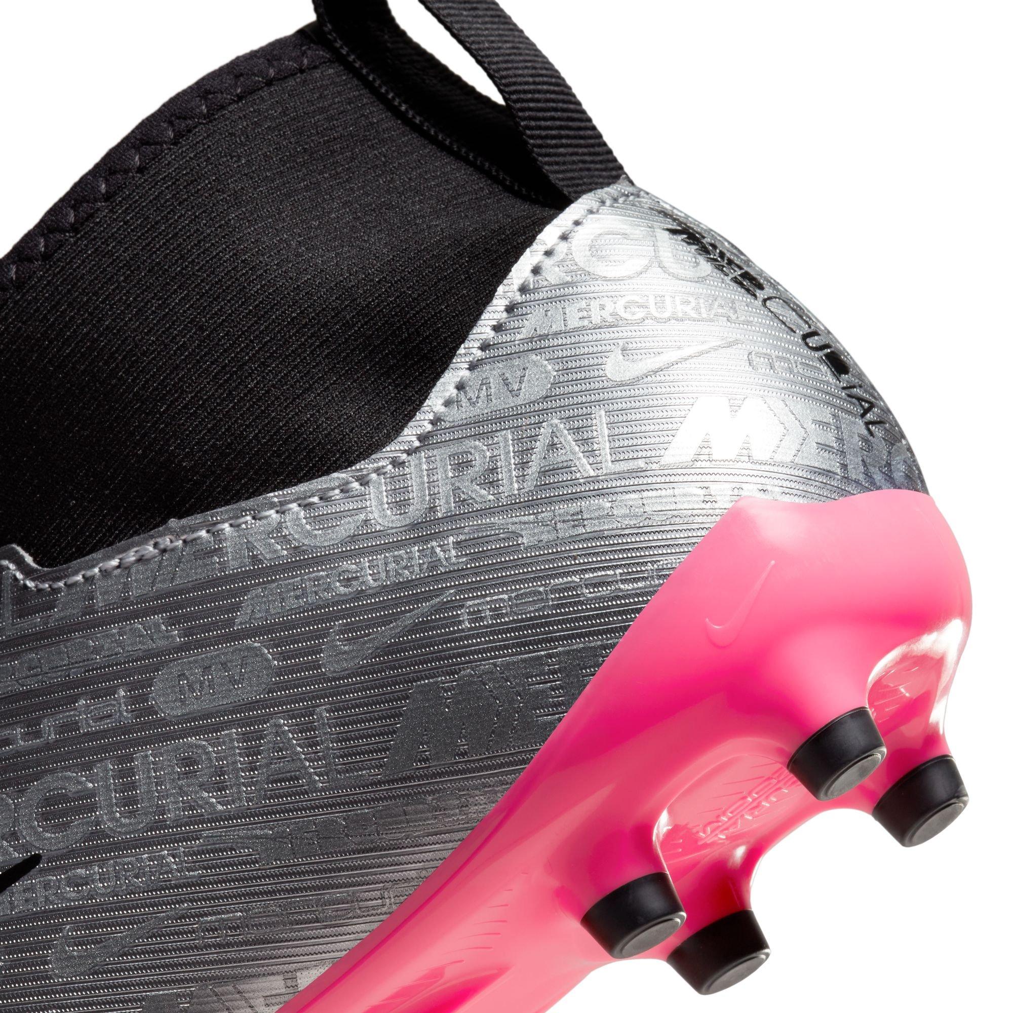 Nike Jr. Zoom Mercurial Superfly 9 Academy XXV MG "Metallic Silver/Hyper Pink/Black" Grade School Kids' Soccer Cleat
