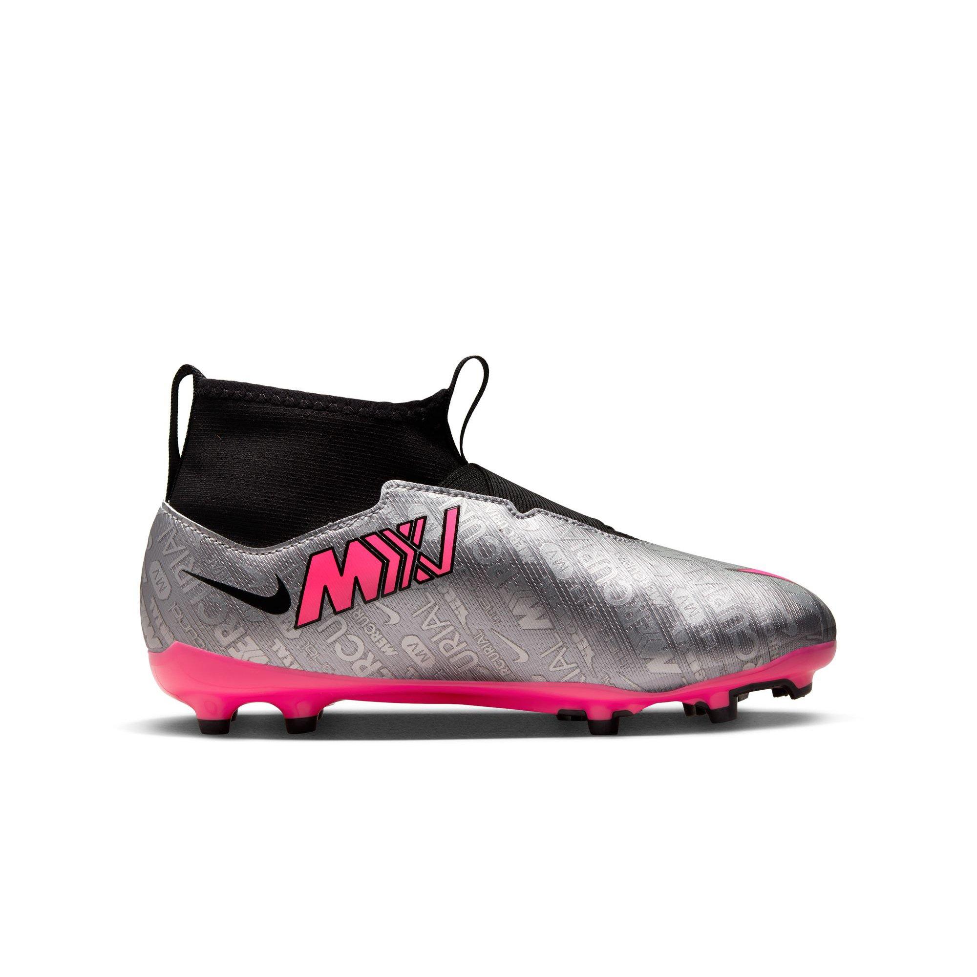 Nike Jr. Zoom Mercurial Superfly 9 Academy XXV MG "Metallic Silver/Hyper Pink/Black" Grade School Kids' Soccer Cleat