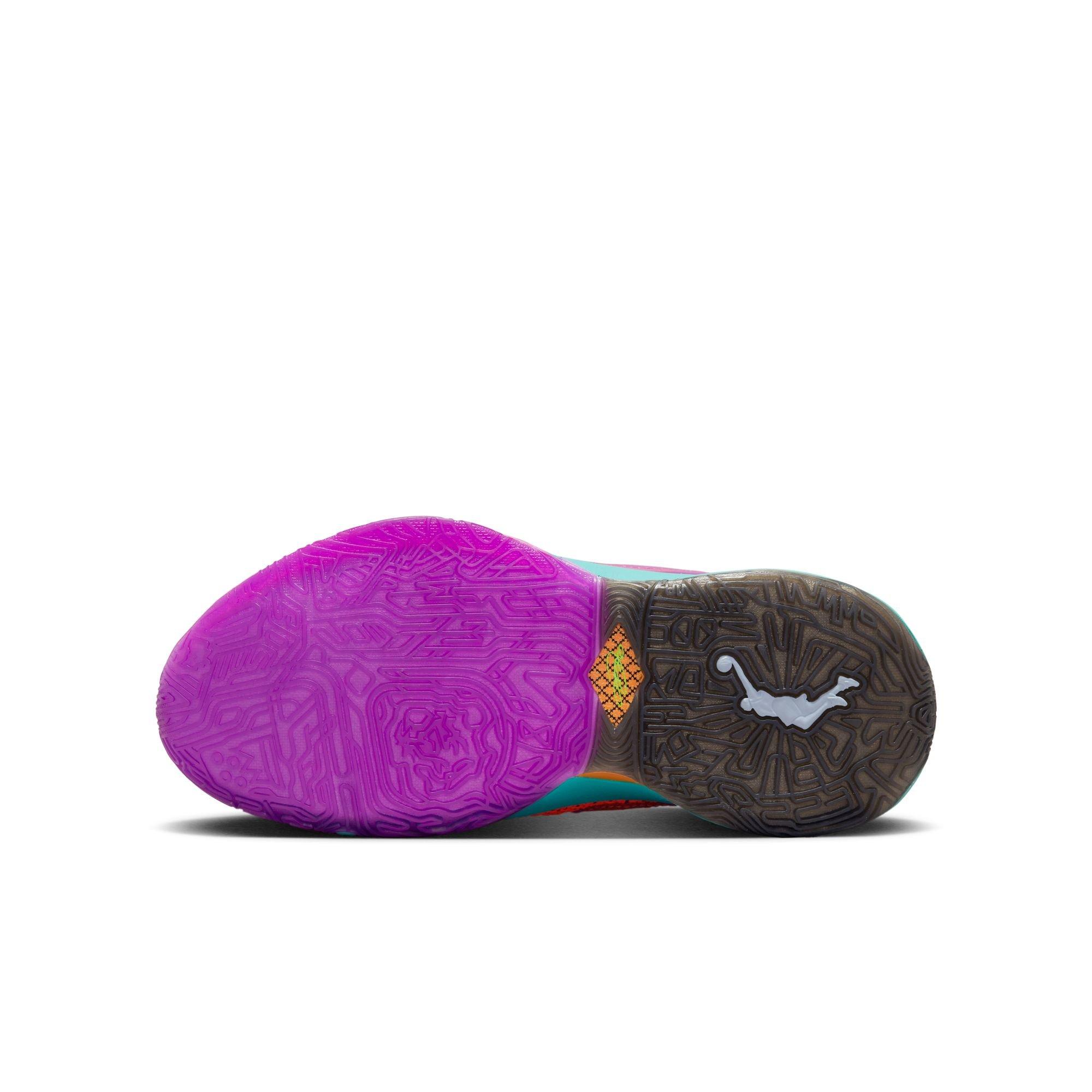 Nike LeBron XX "Total Orange" Grade School Kids' Basketball Shoe - TOTAL ORANGE/VIVID PURPLE/GREEN STRIKE Thumbnail View 10