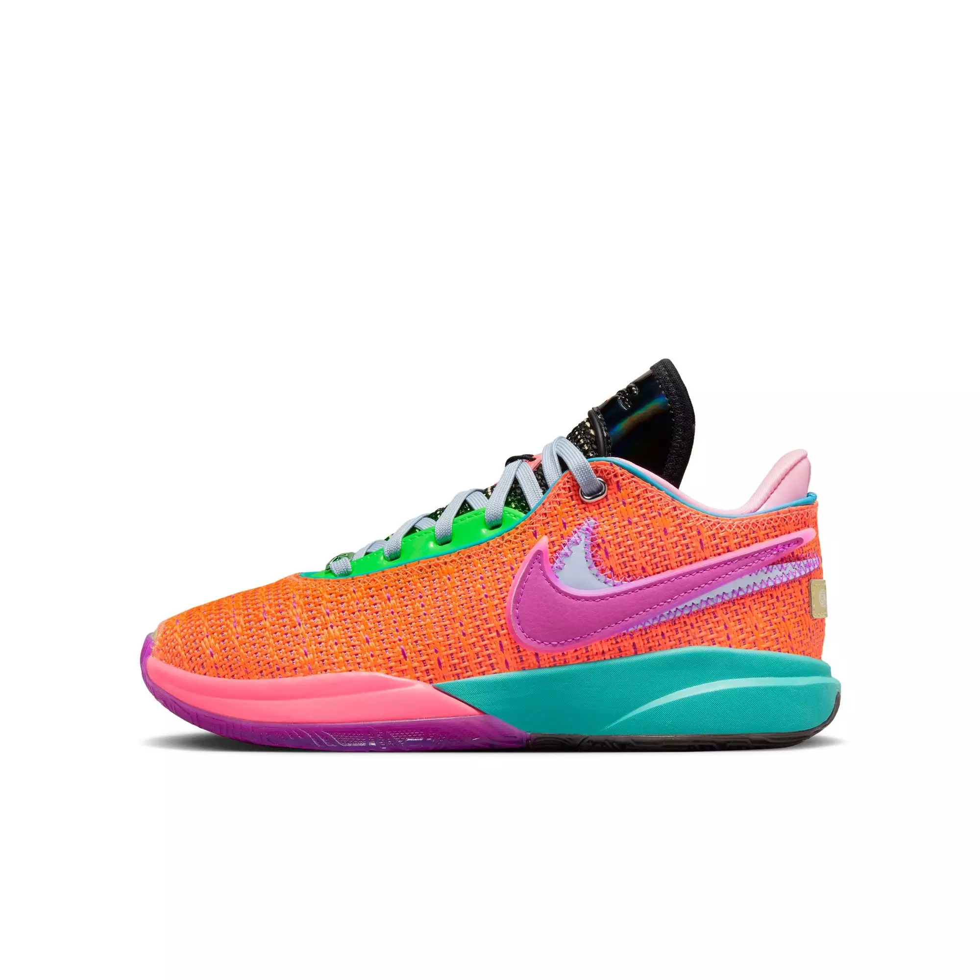 Nike LeBron XX "Total Orange" Grade School Kids' Basketball Shoe - TOTAL ORANGE/VIVID PURPLE/GREEN STRIKE