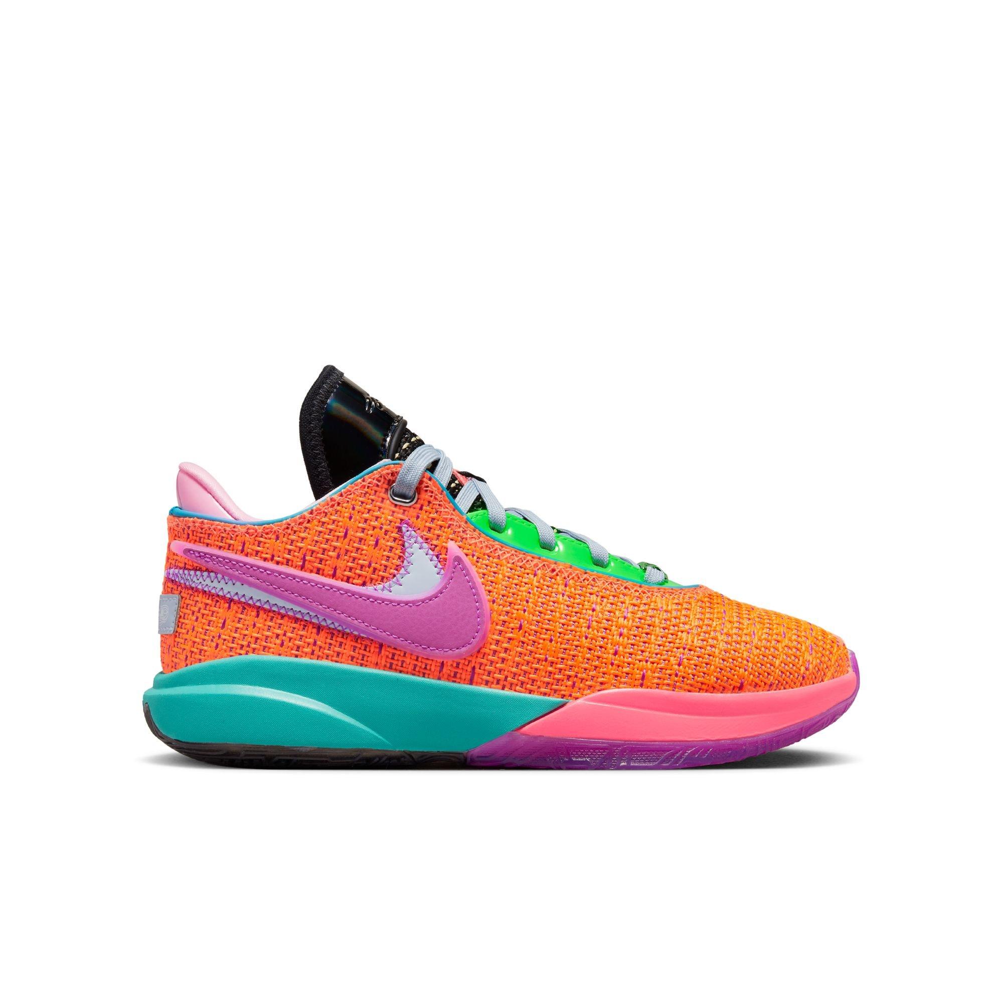 Nike LeBron XX "Total Orange" Grade School Kids' Basketball Shoe - TOTAL ORANGE/VIVID PURPLE/GREEN STRIKE Thumbnail View 1