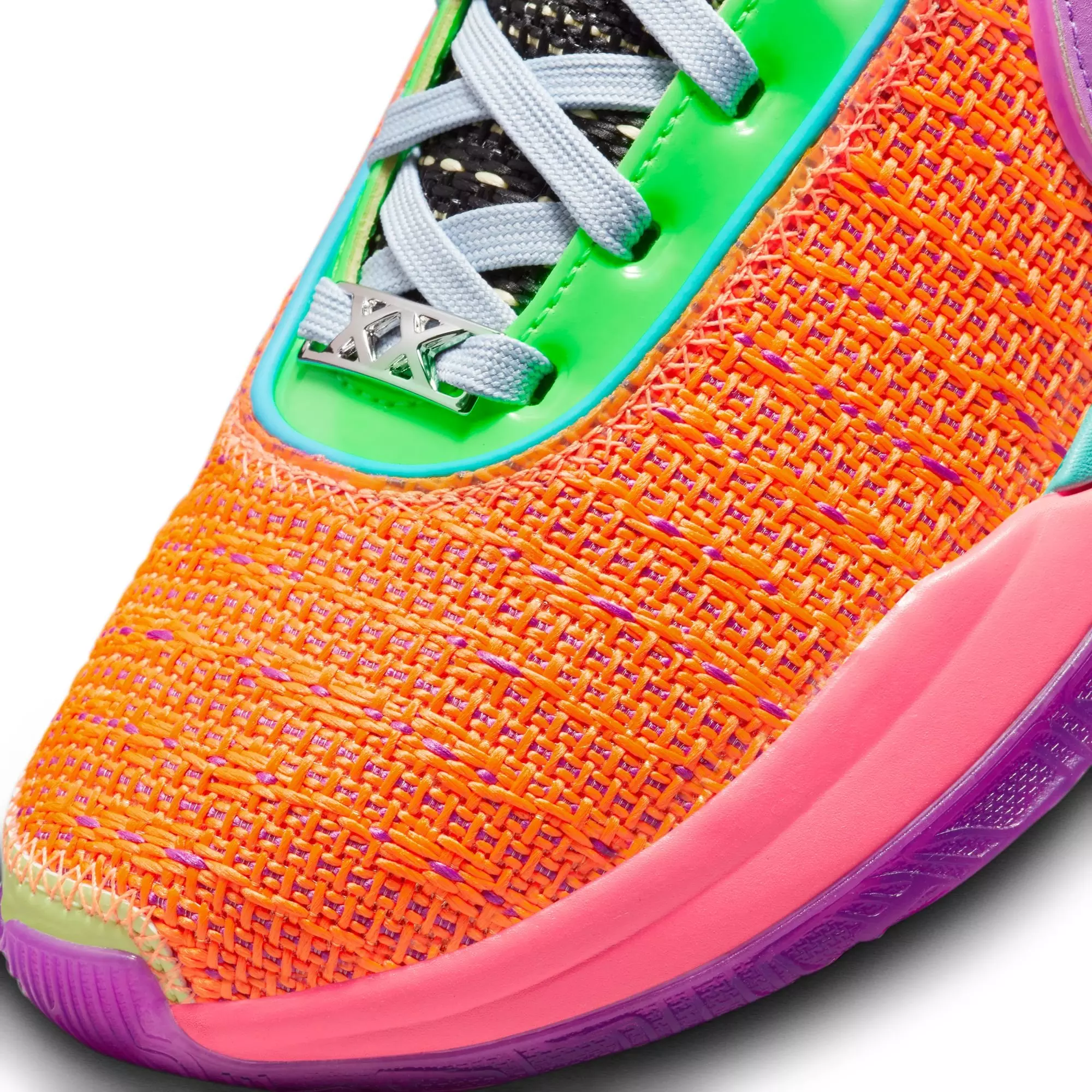 Nike LeBron XX "Total Orange" Grade School Kids' Basketball Shoe - TOTAL ORANGE/VIVID PURPLE/GREEN STRIKE