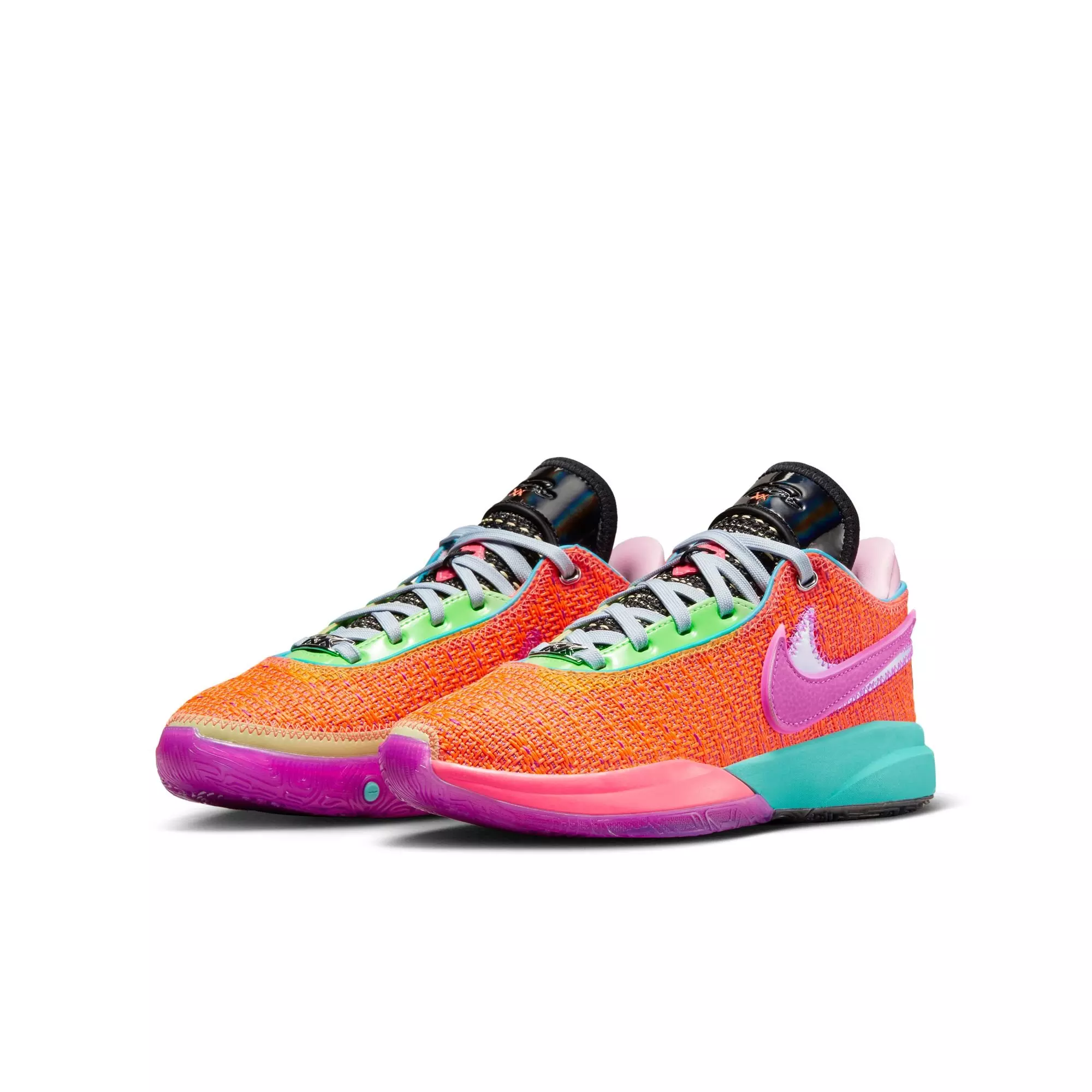 Nike LeBron XX "Total Orange" Grade School Kids' Basketball Shoe - TOTAL ORANGE/VIVID PURPLE/GREEN STRIKE