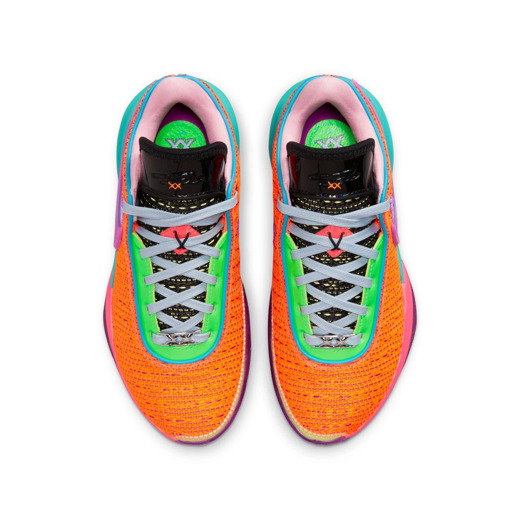 Nike LeBron XX "Total Orange" Grade School Kids' Basketball Shoe - TOTAL ORANGE/VIVID PURPLE/GREEN STRIKE Thumbnail View 9