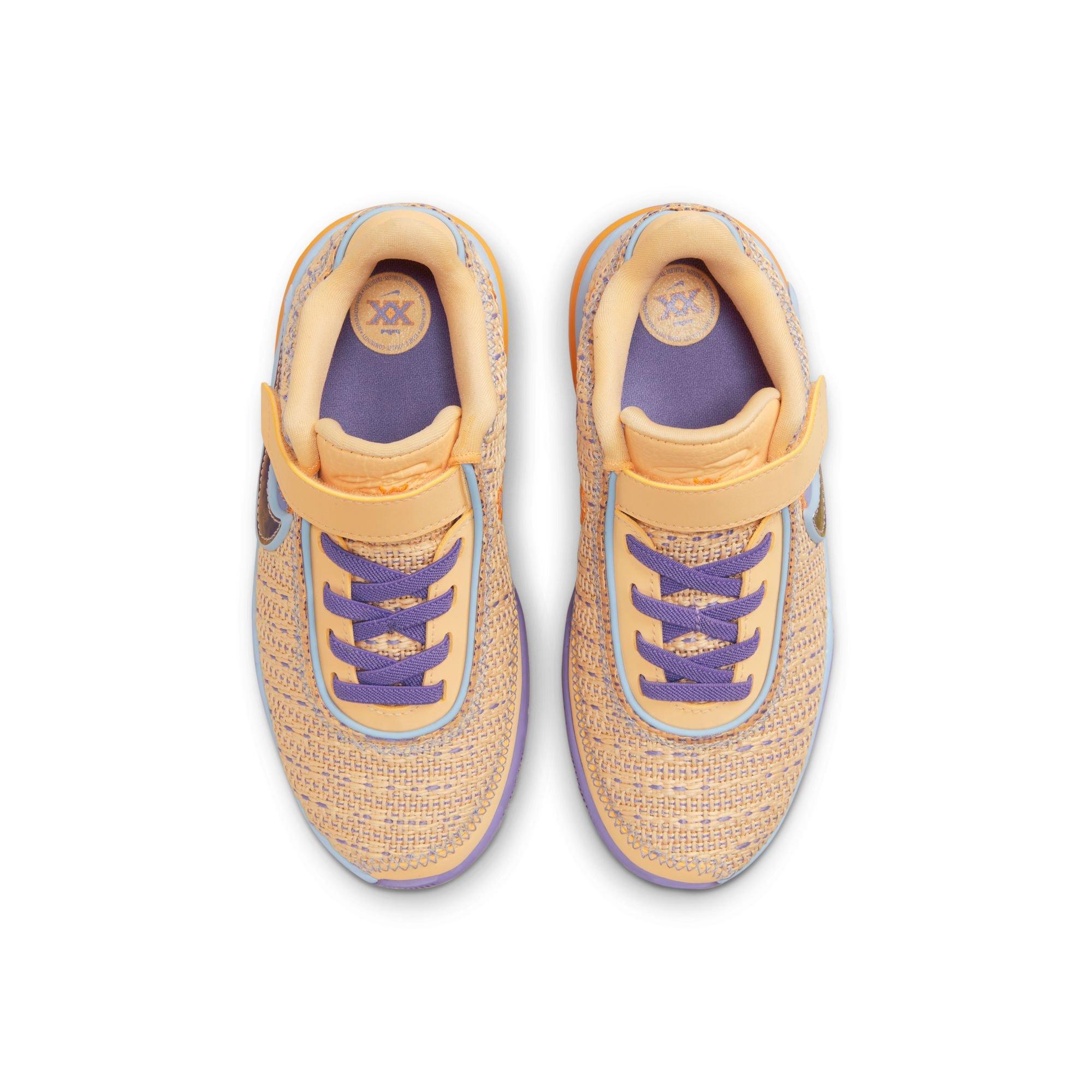 Nike LeBron XX "Summer Vibes" Preschool Kids' Basketball Shoe - Celestial Gold/Multi/Cobalt Bliss Thumbnail View 10