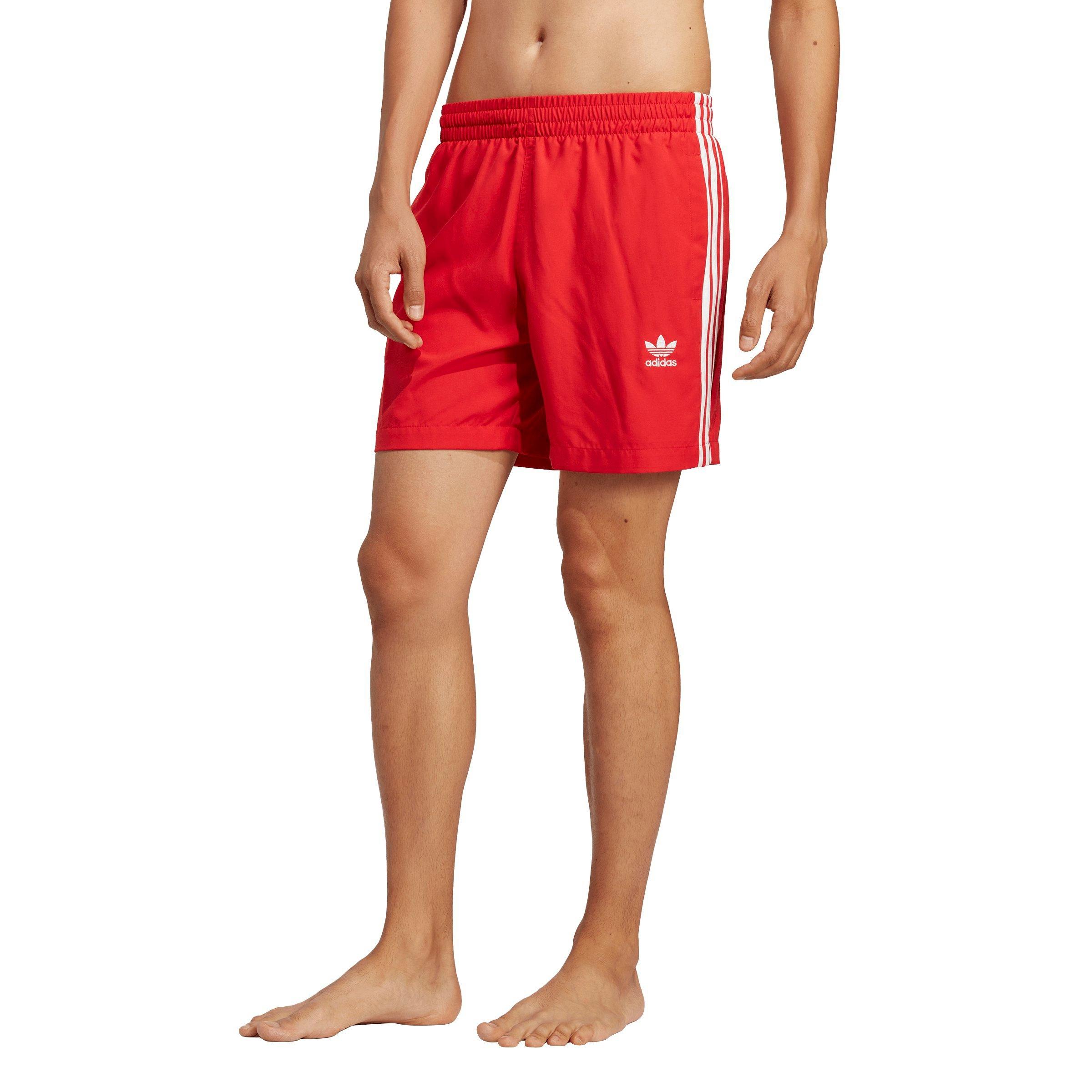adidas Men's Trefoil 3-Stripe Swim Shorts-Red/White - RED/WHITE Thumbnail View 1