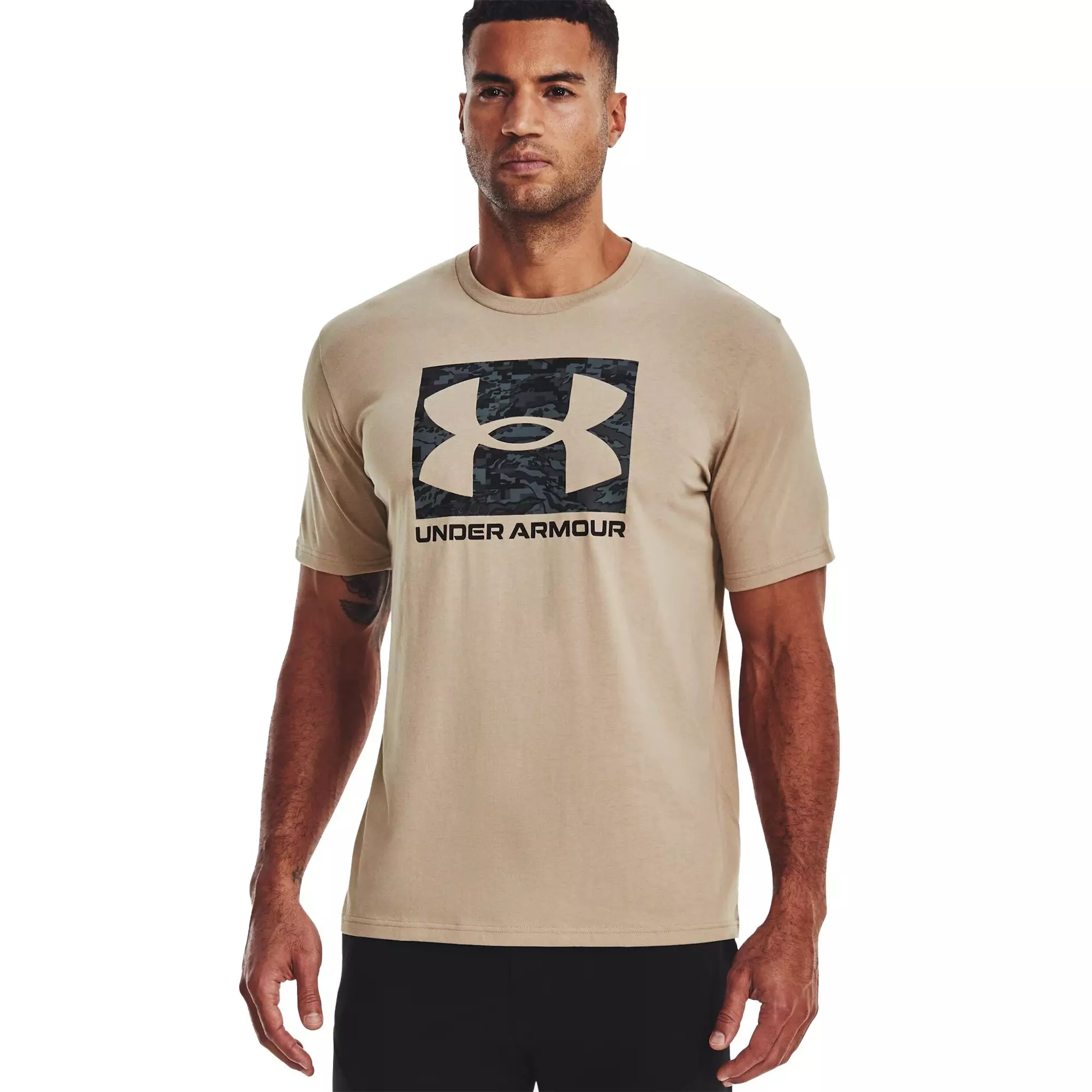 Under Armour Men's Camo Box Logo Tee-Tan - TAN