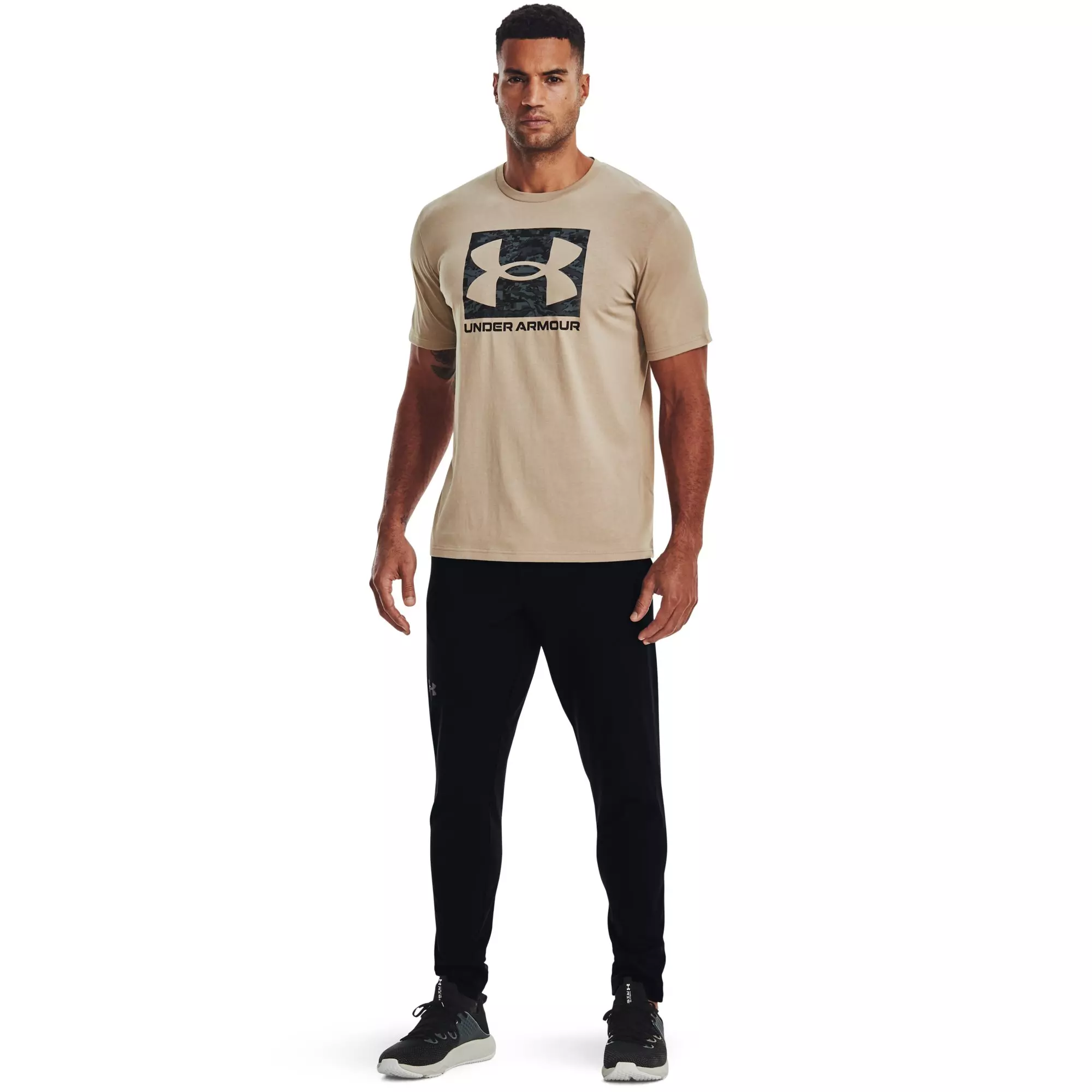 Under Armour Men's Camo Box Logo Tee-Tan - TAN