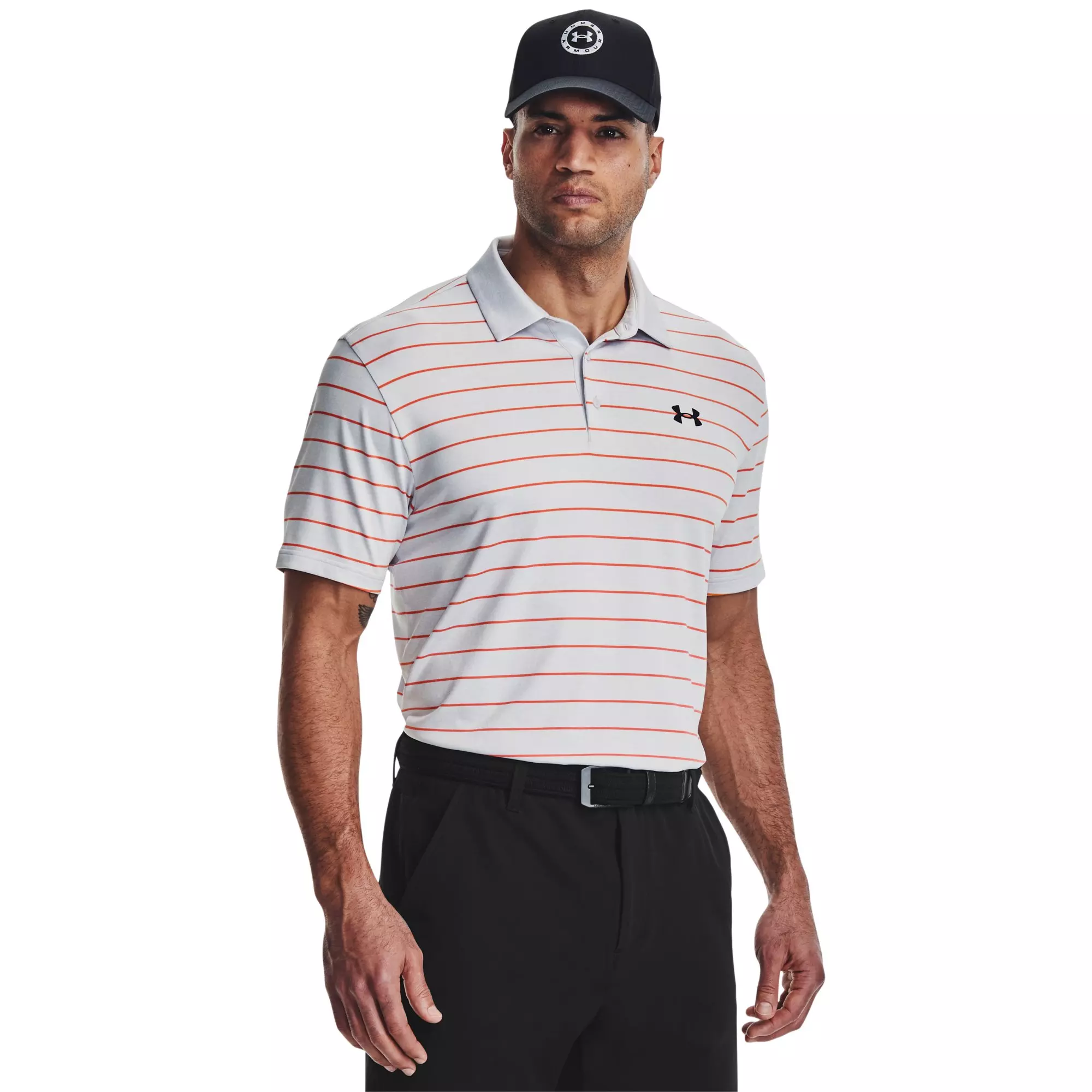 Under Armour Men's Playoff Striped Polo - Grey/Orange - ORANGE