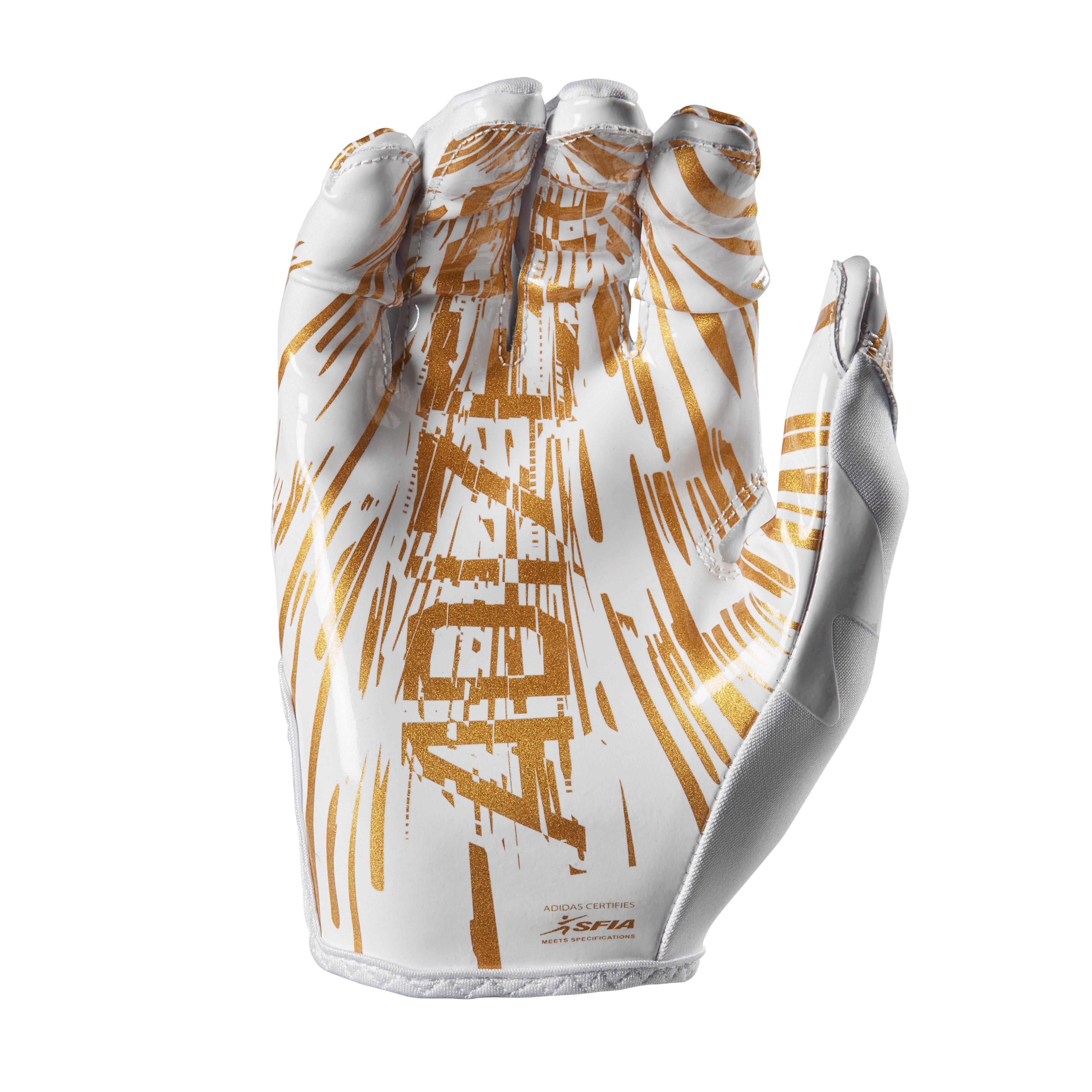 adidas Adizero 13 Football Receiver Gloves - White/Gold - WHITE/GOLD Thumbnail View 2