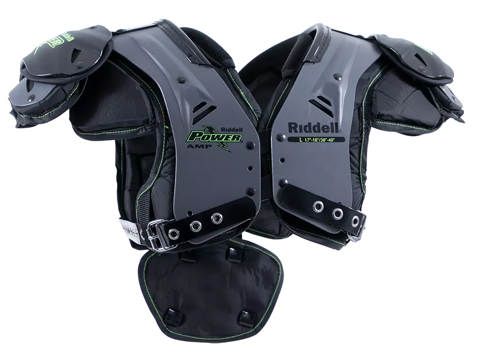 Riddell Power Amp Football Shoulder Pads w/ Backplate - BLACK/GREY