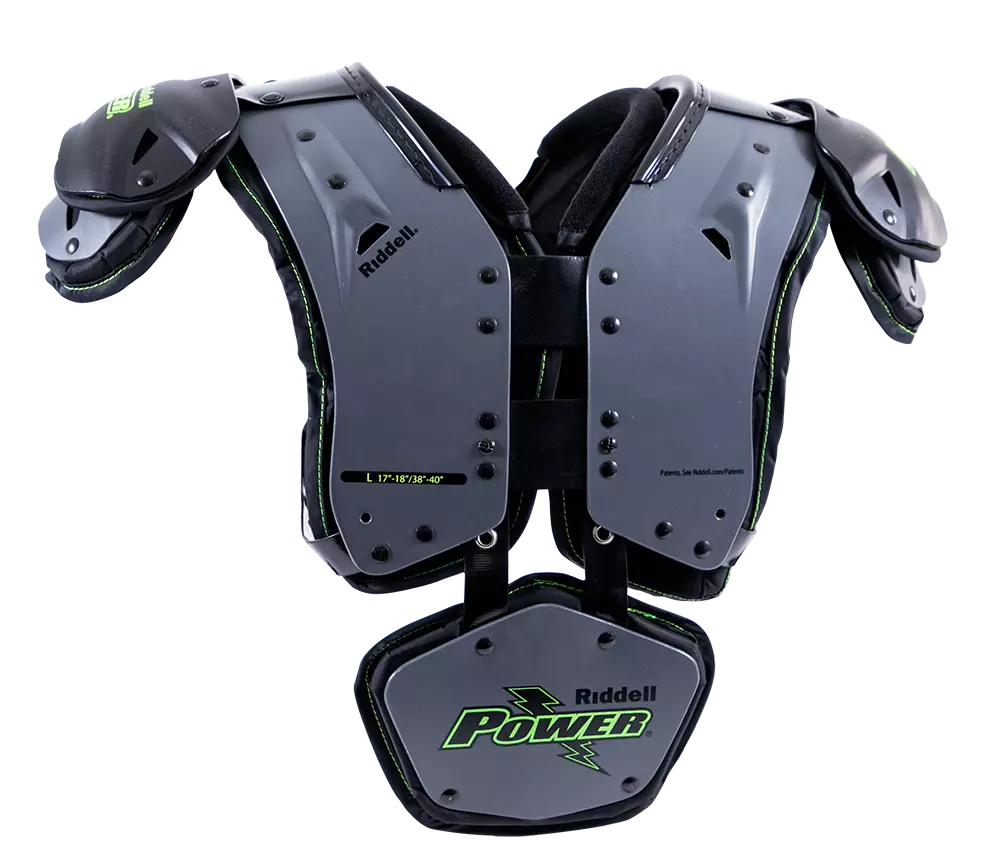Riddell Power Amp Football Shoulder Pads w/ Backplate - BLACK/GREY