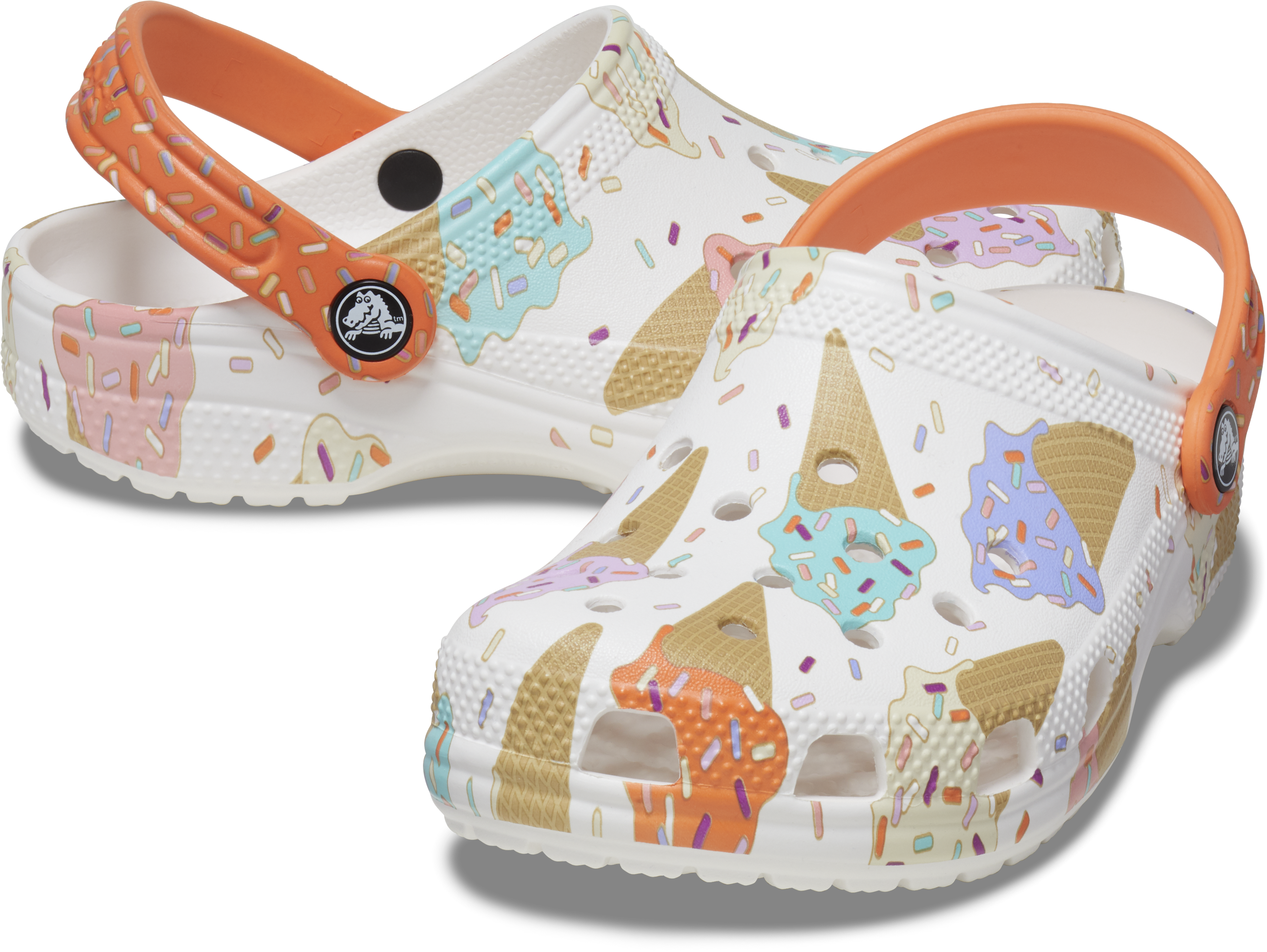 Crocs Classic "Ice Cream" Preschool Girls' Clog - WHITE/MULTI Thumbnail View 3
