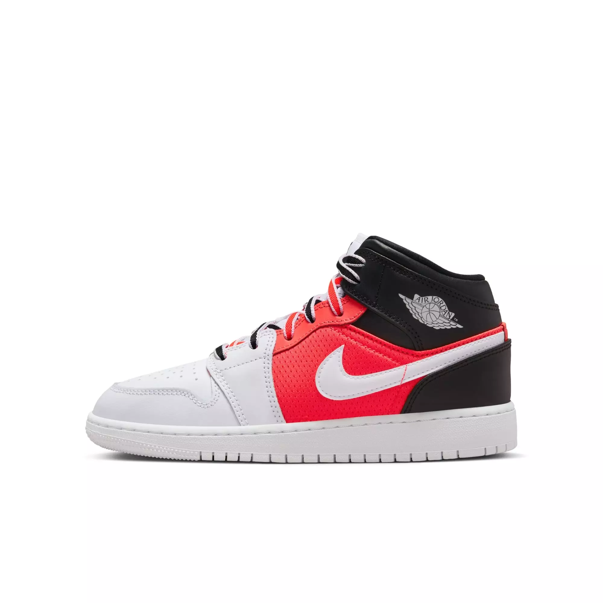 Jordan 1 Mid SE "Black/White/Infrared Red 23" Grade School Boys' Shoe - BLACK/INFRARED