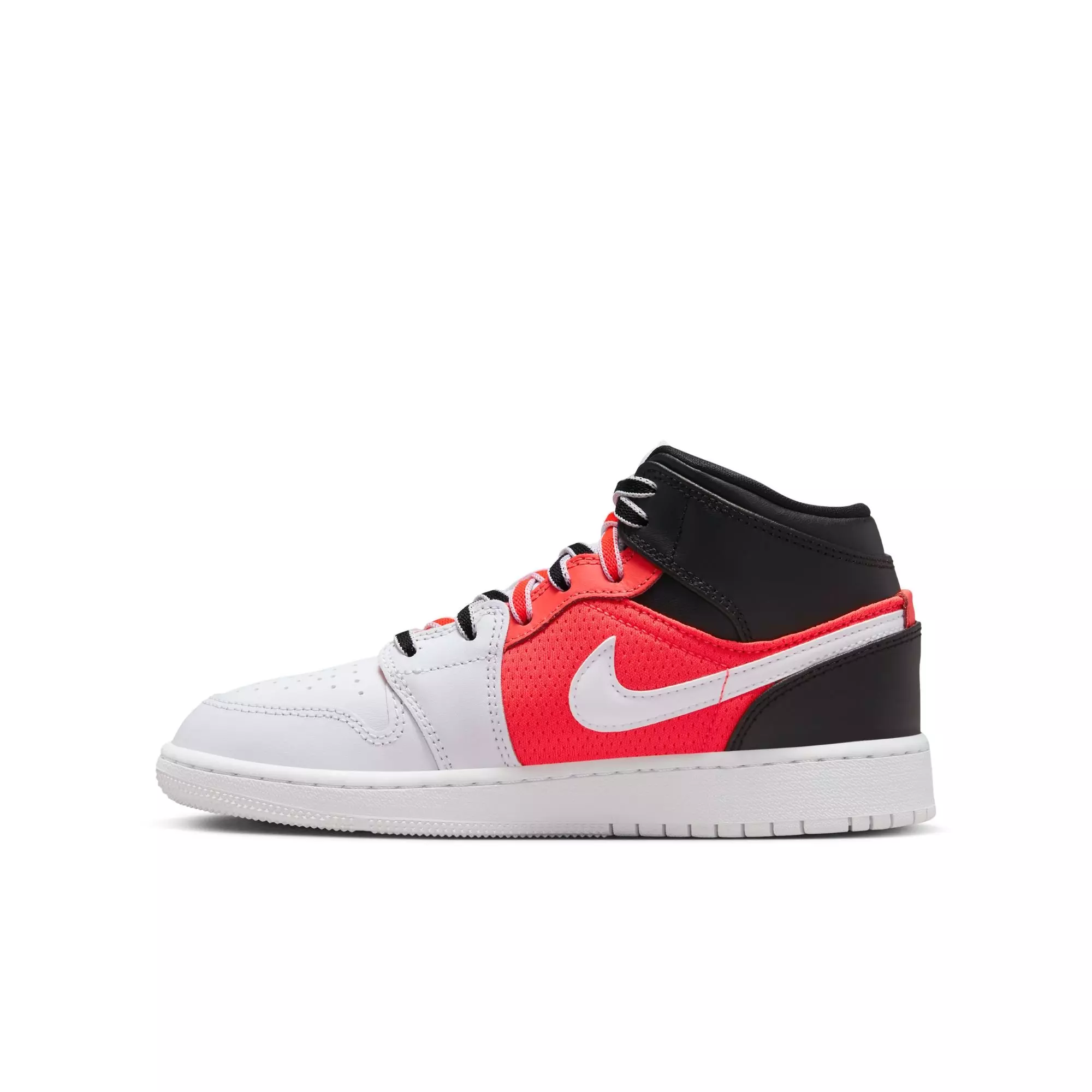 Jordan 1 Mid SE "Black/White/Infrared Red 23" Grade School Boys' Shoe - BLACK/INFRARED