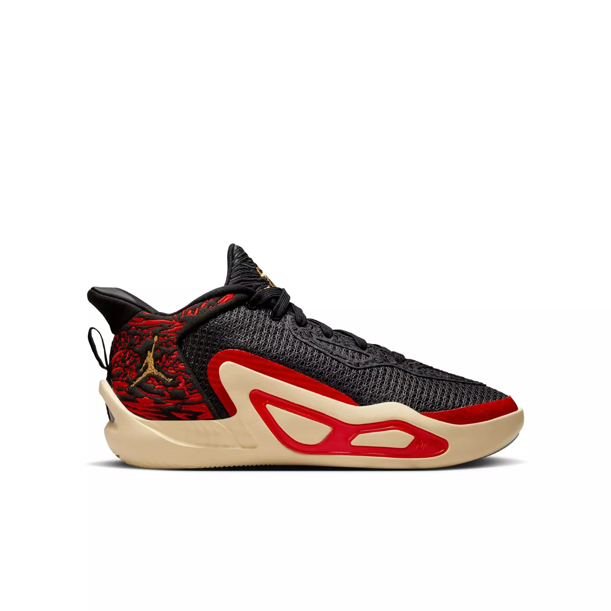 Jordan Tatum 1 "Zoo" Grade School Kids' Basketball Shoe - BLACK/METALLIC GOLD/UNIVERSITY RED/BEACH