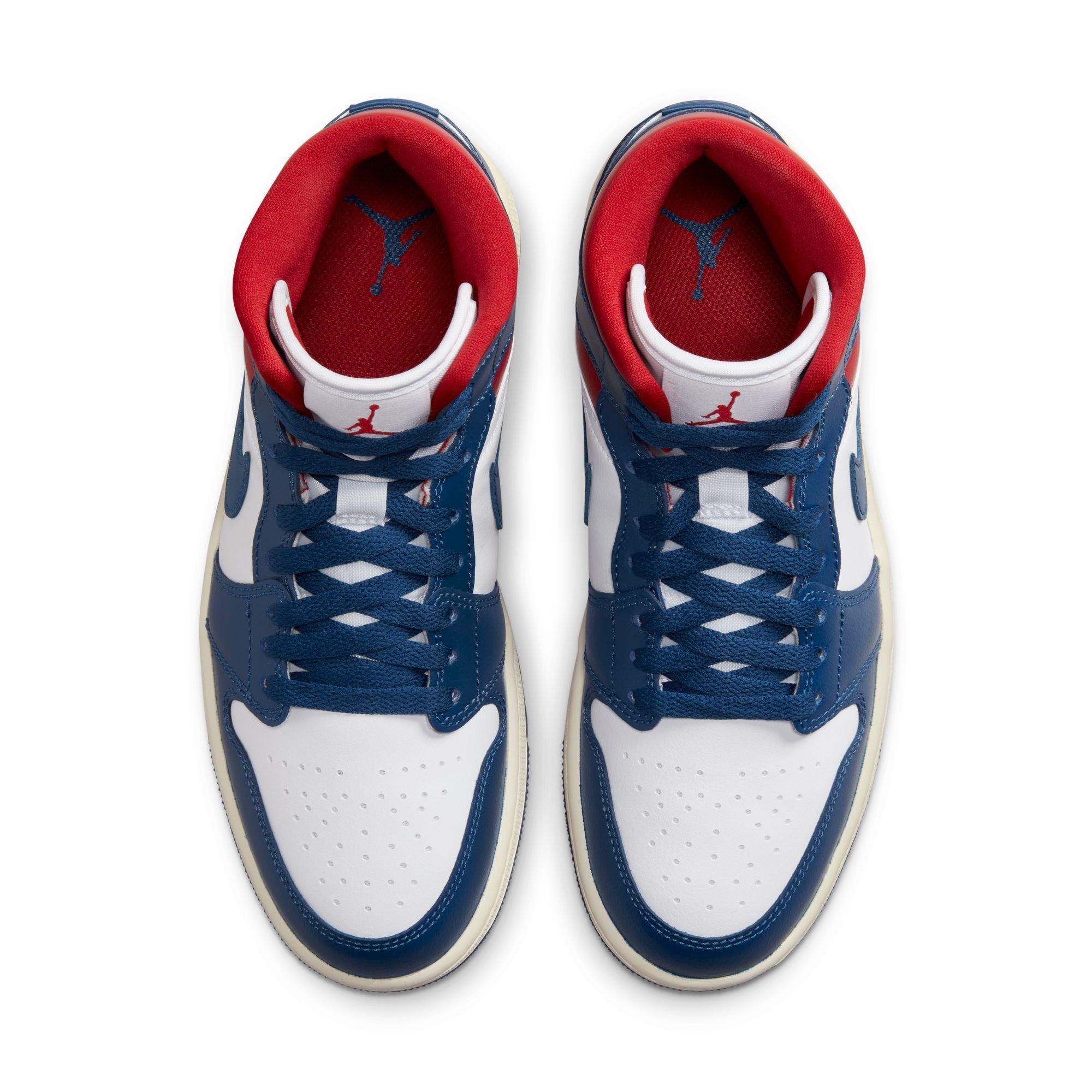 Air Jordan 1 Mid White French Blue Gym Red (W) Raffles and Release Date