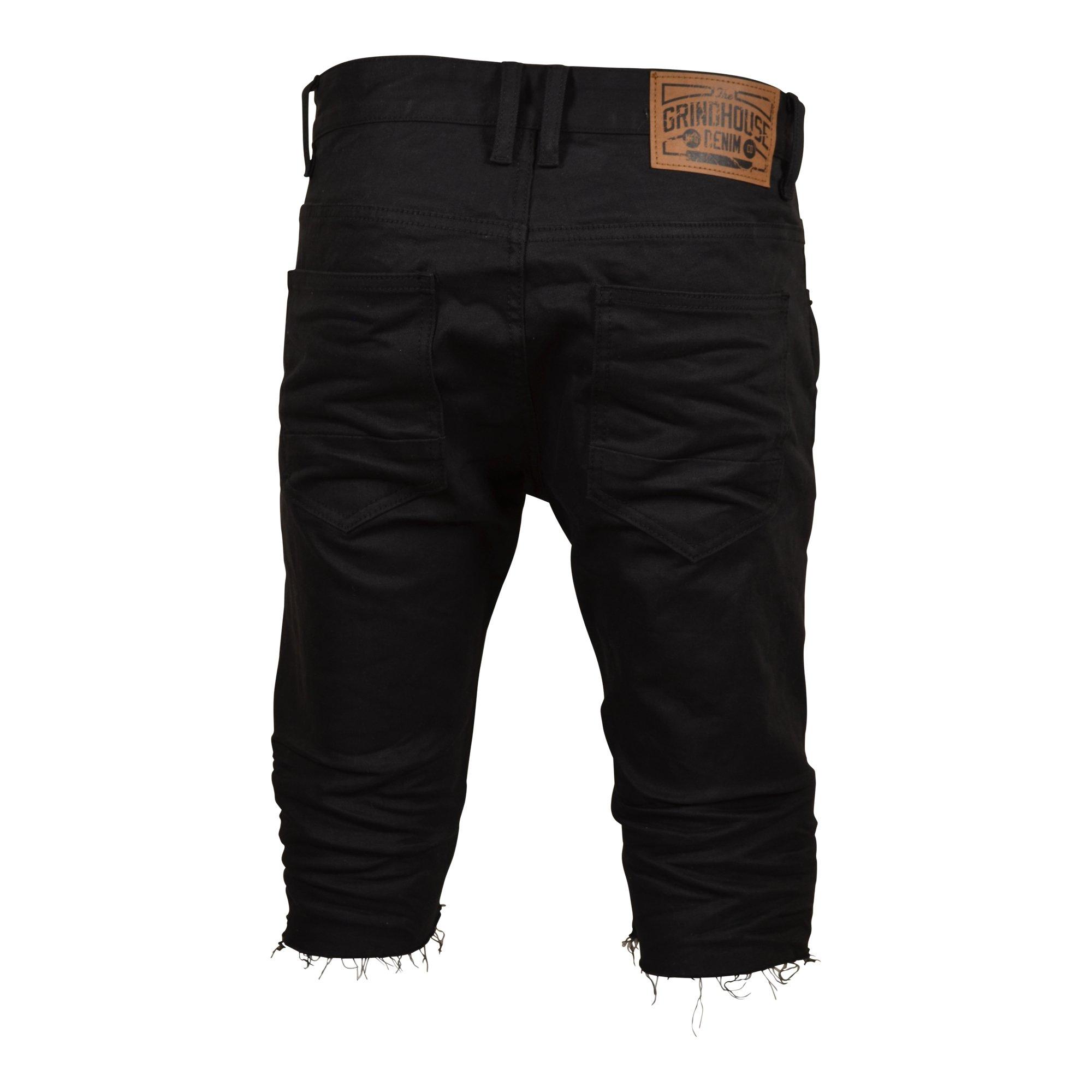 Grindhouse Men's Heavy Rip N Repair Black Wash Slim Fit Shorts - BLACK Thumbnail View 2