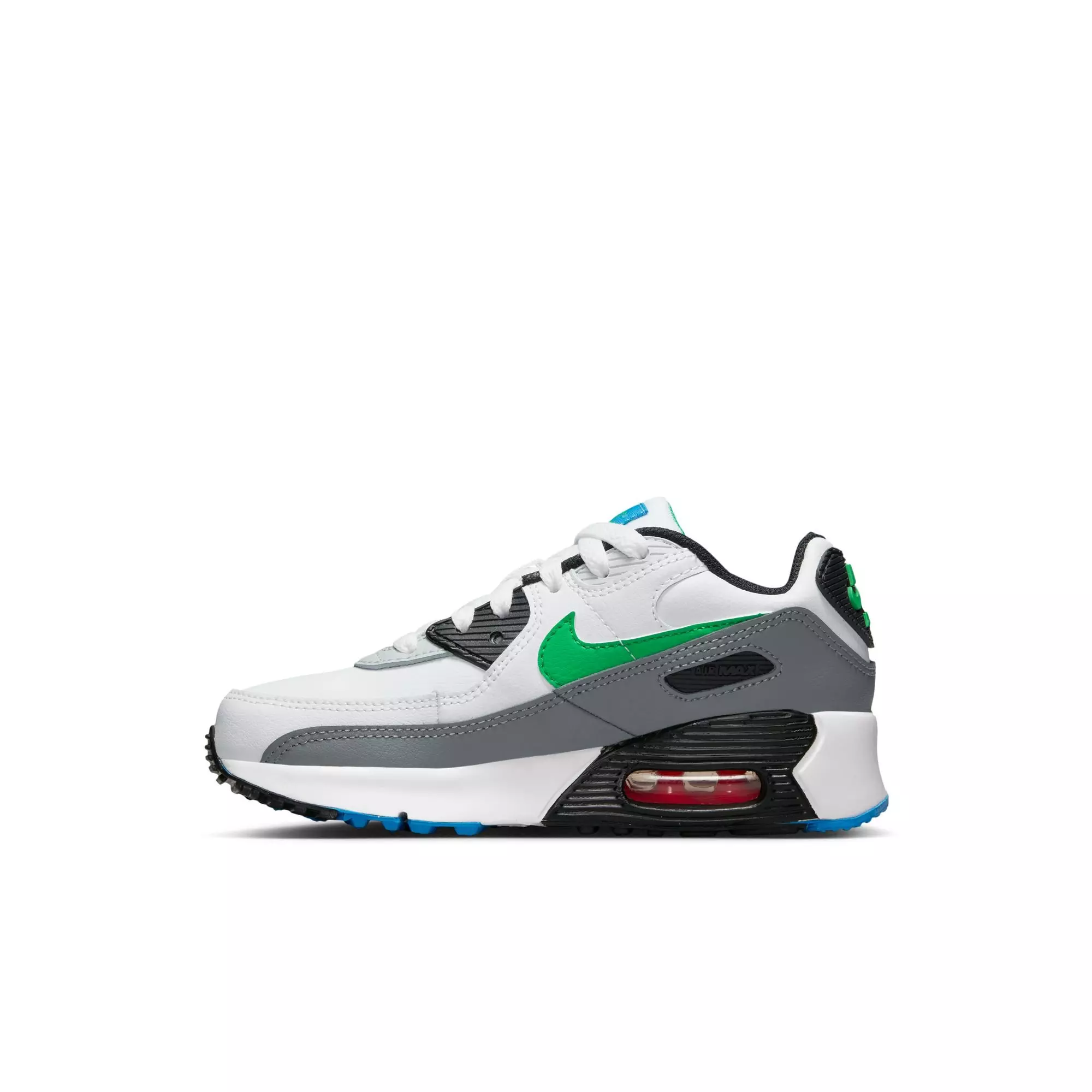 Nike Air Max 90 LTR "White/Stadium Green/Pure Platinum" Grade School Boys' Shoe - WHITE/SILVER