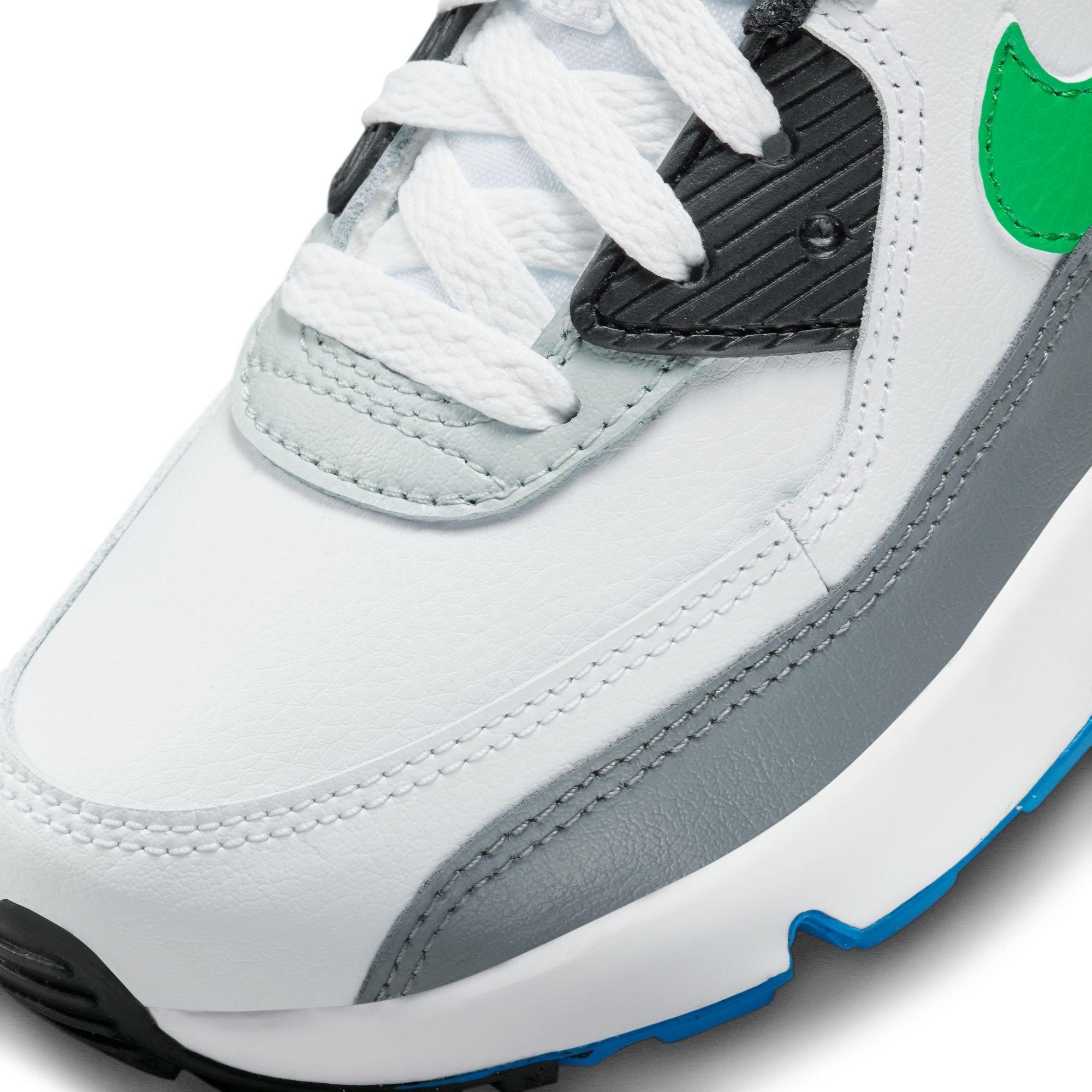 Nike Air Max 90 LTR "White/Stadium Green/Pure Platinum" Grade School Boys' Shoe - WHITE/SILVER Thumbnail View 9