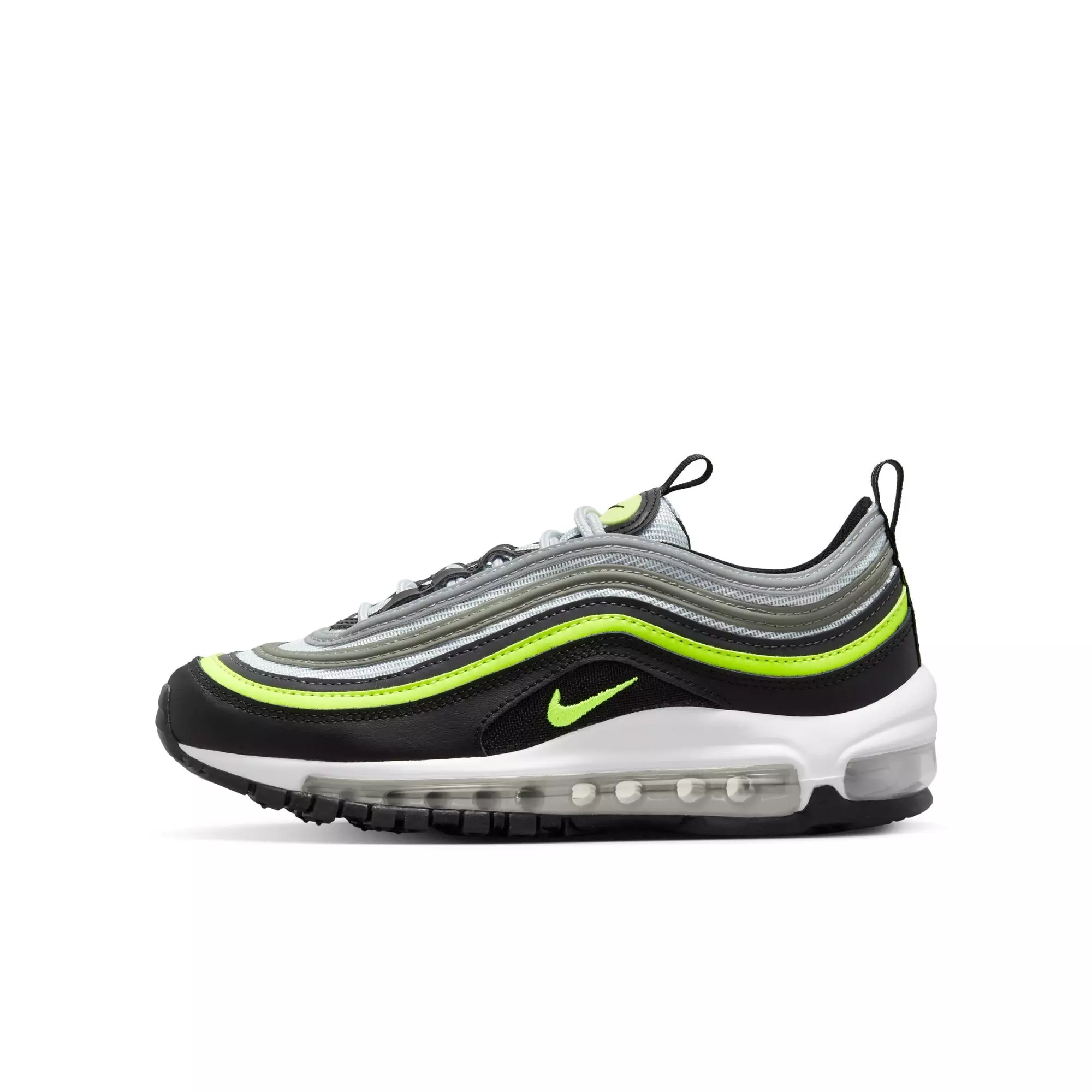 Nike Air Max 97 "Pure Platinum/Volt/Black/White" Grade School Boys' Shoe - BLACK/VOLT