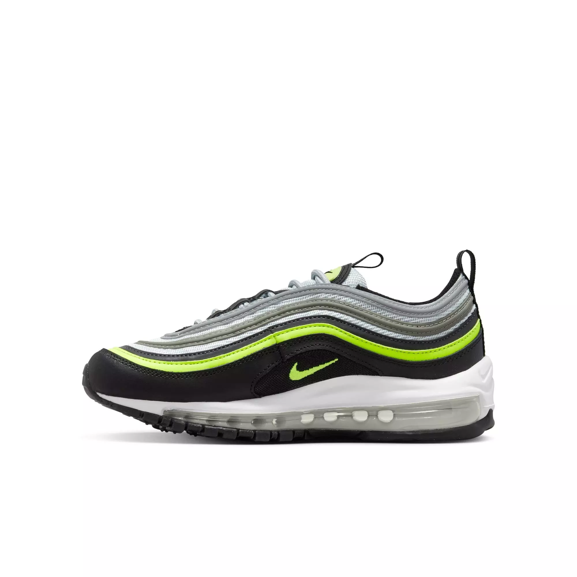 Nike Air Max 97 "Pure Platinum/Volt/Black/White" Grade School Boys' Shoe - BLACK/VOLT