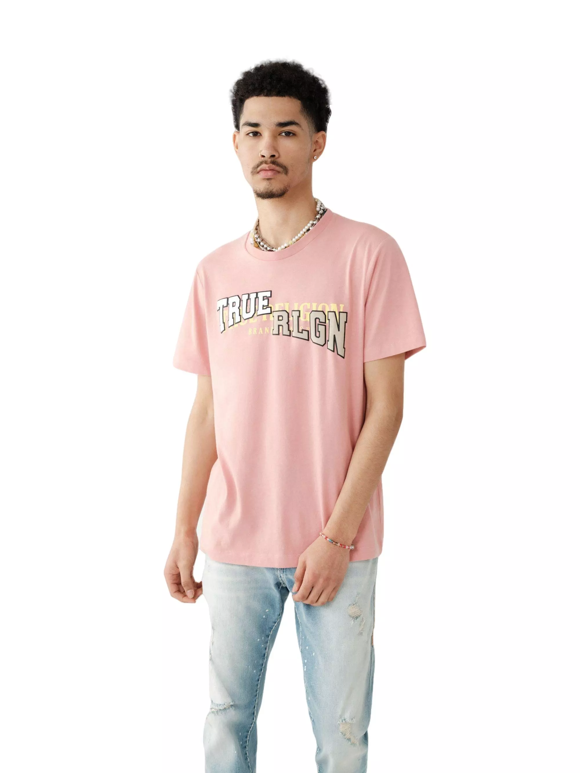 True Religion Men's Vintage Basketball Tee - Coral - CORAL