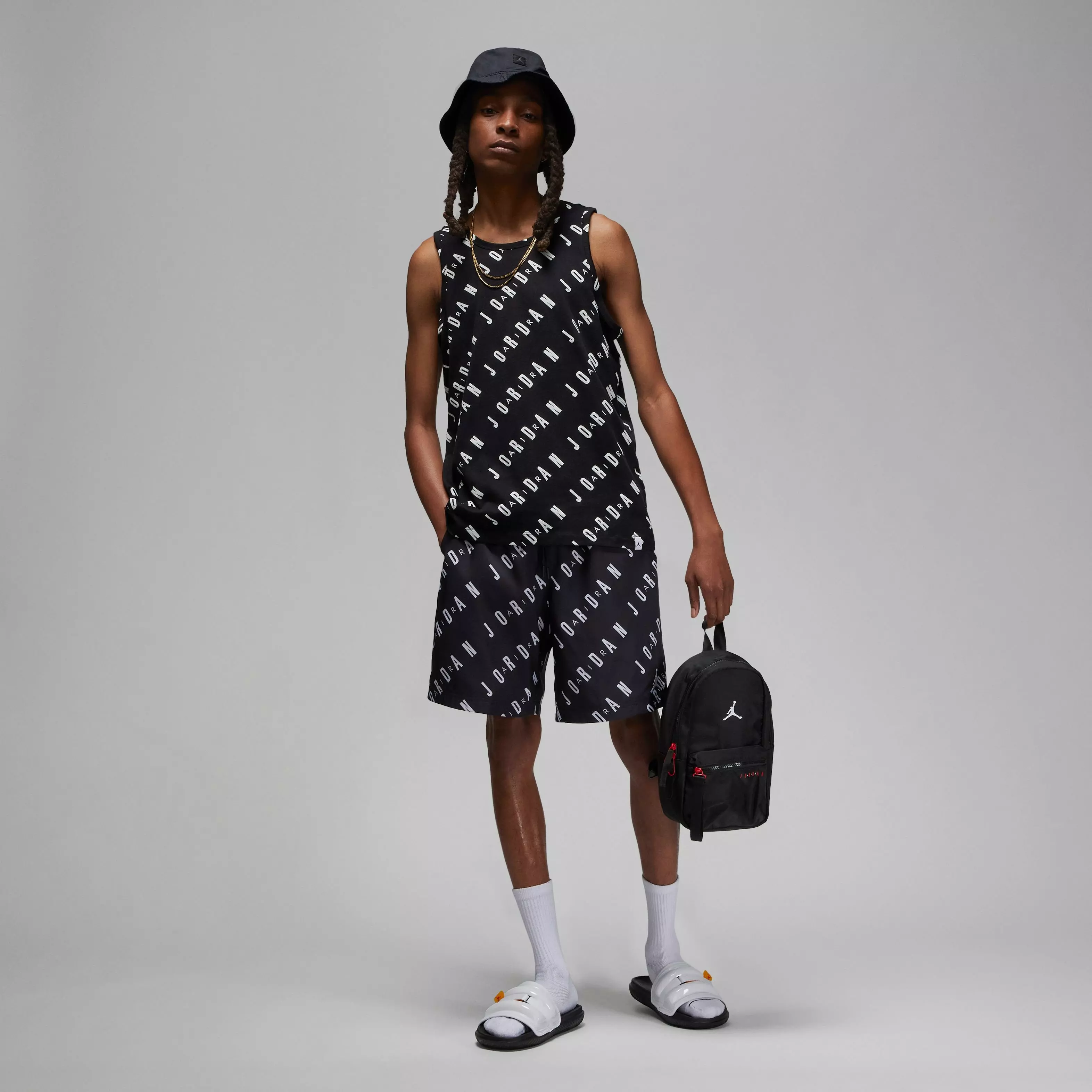 Jordan Men's Essentials Poolside All Over Print Shorts-Black - BLACK