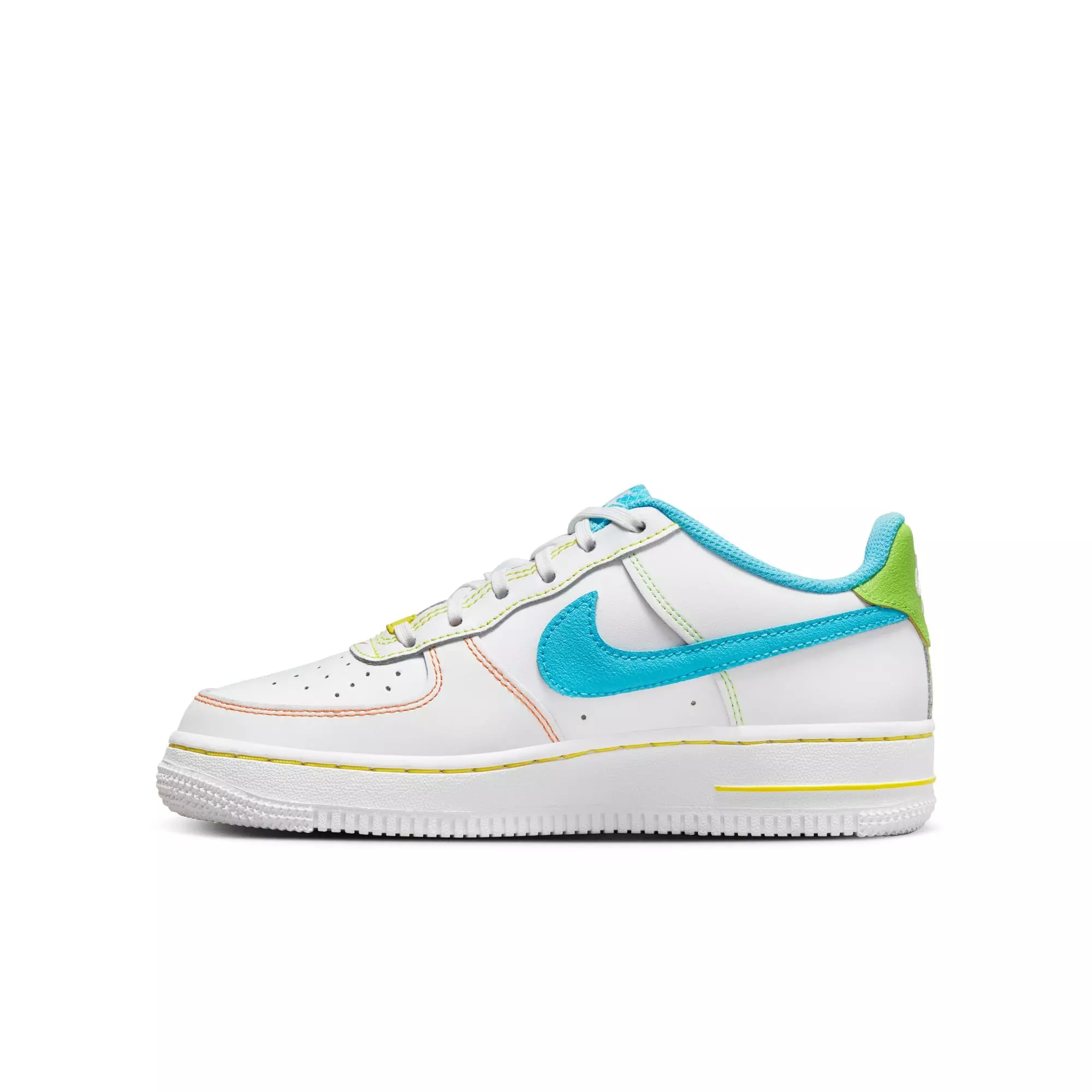Nike Air Force 1 LV8 "White/Baltic Blue/Action Green" Grade School Kids' Shoe - WHITE/BLUE