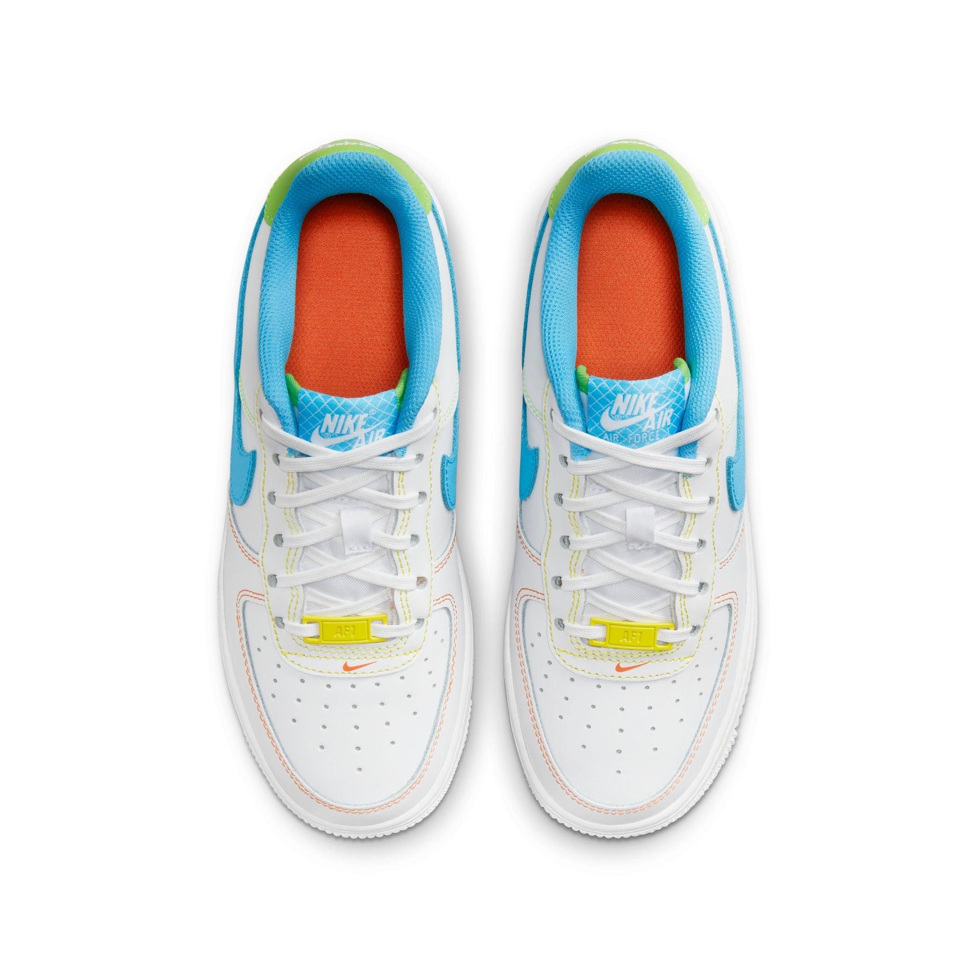 Nike Air Force 1 LV8 "White/Baltic Blue/Action Green" Grade School Kids' Shoe - WHITE/BLUE Thumbnail View 5