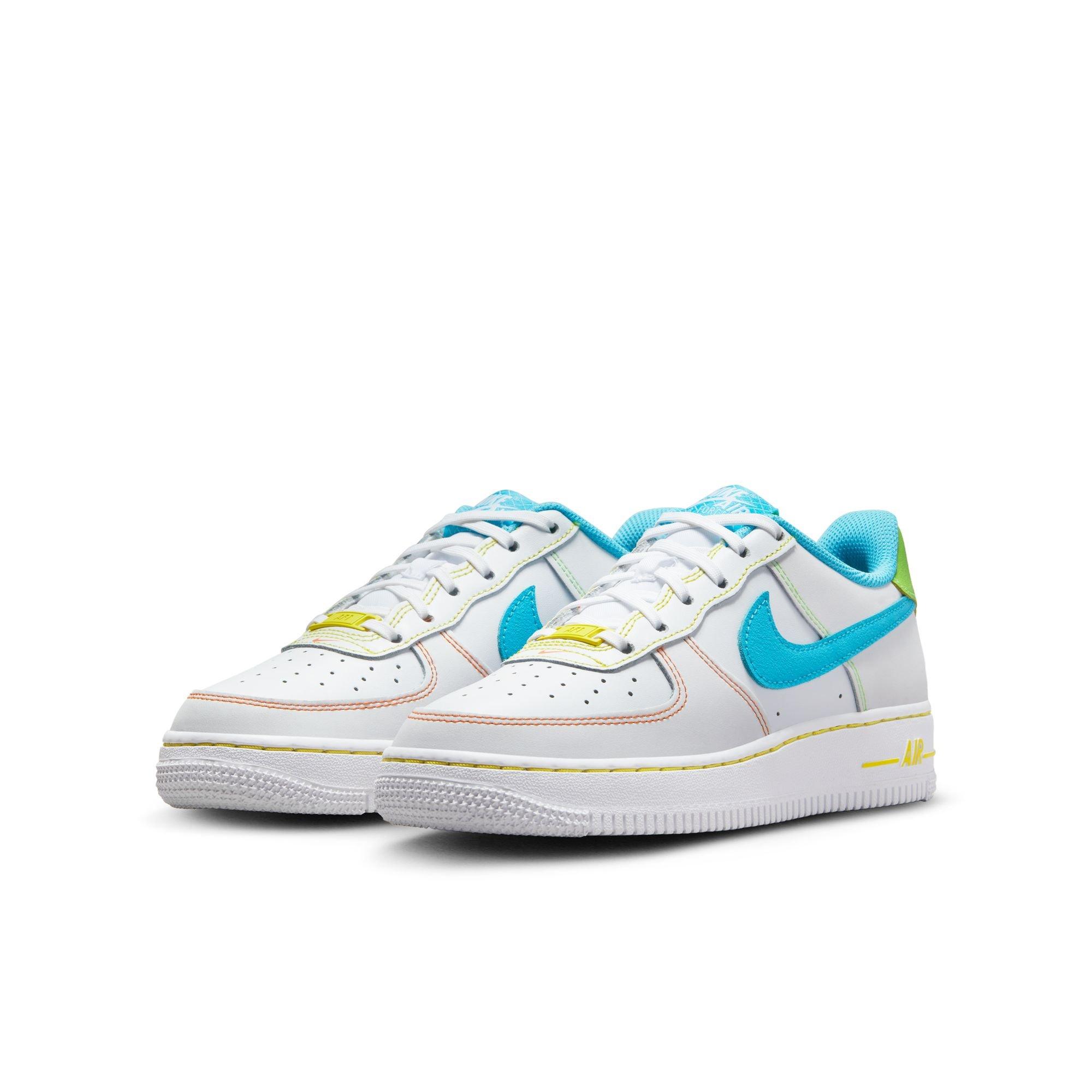 Nike Air Force 1 LV8 "White/Baltic Blue/Action Green" Grade School Kids' Shoe - WHITE/BLUE Thumbnail View 6