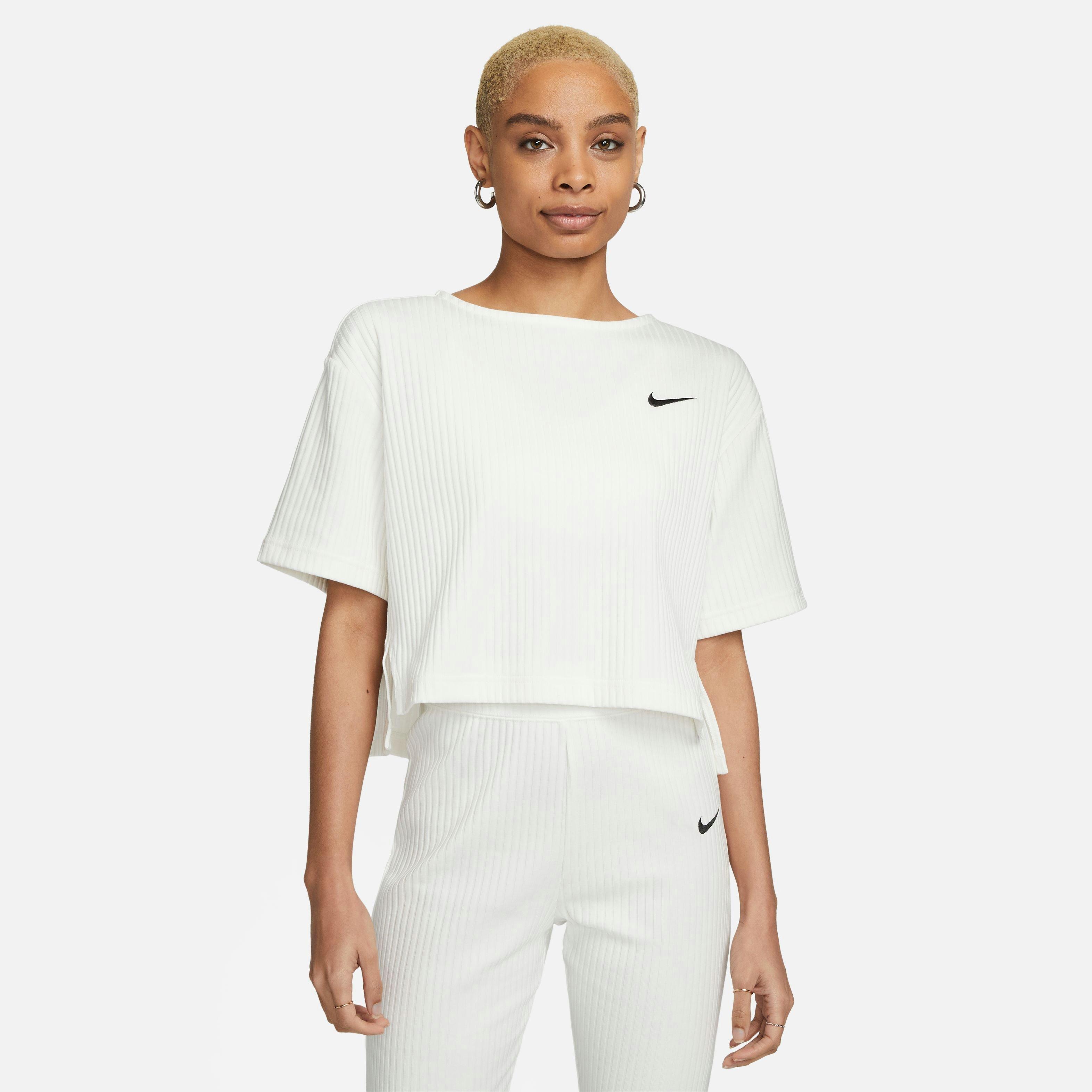 Nike Women's Sportswear Ribbed Jersey Short-Sleeve Top-Ivory - IVORY Thumbnail View 3