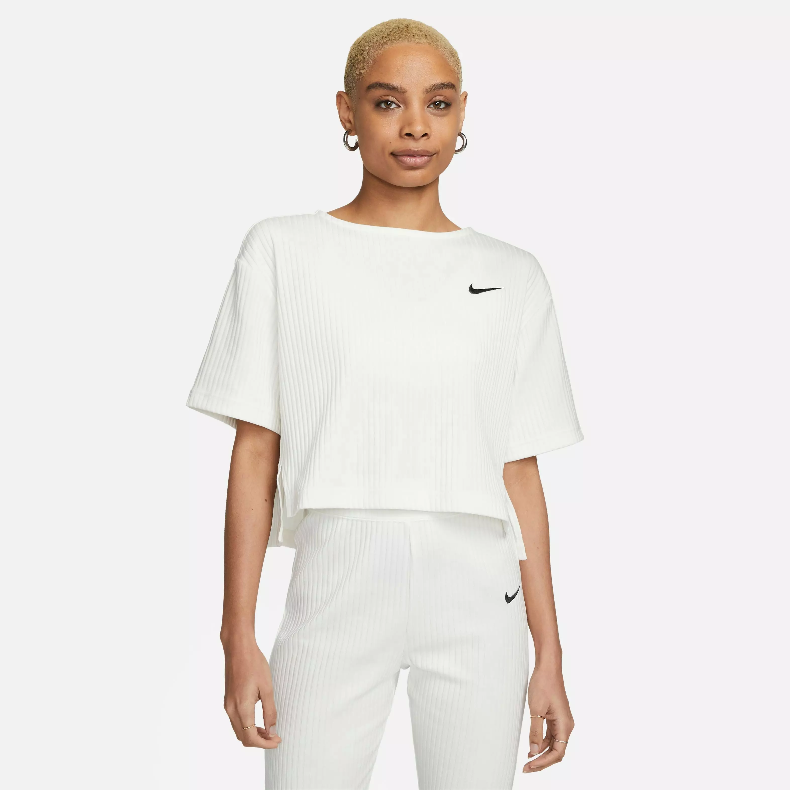 Nike Women's Sportswear Ribbed Jersey Short-Sleeve Top-Ivory - IVORY